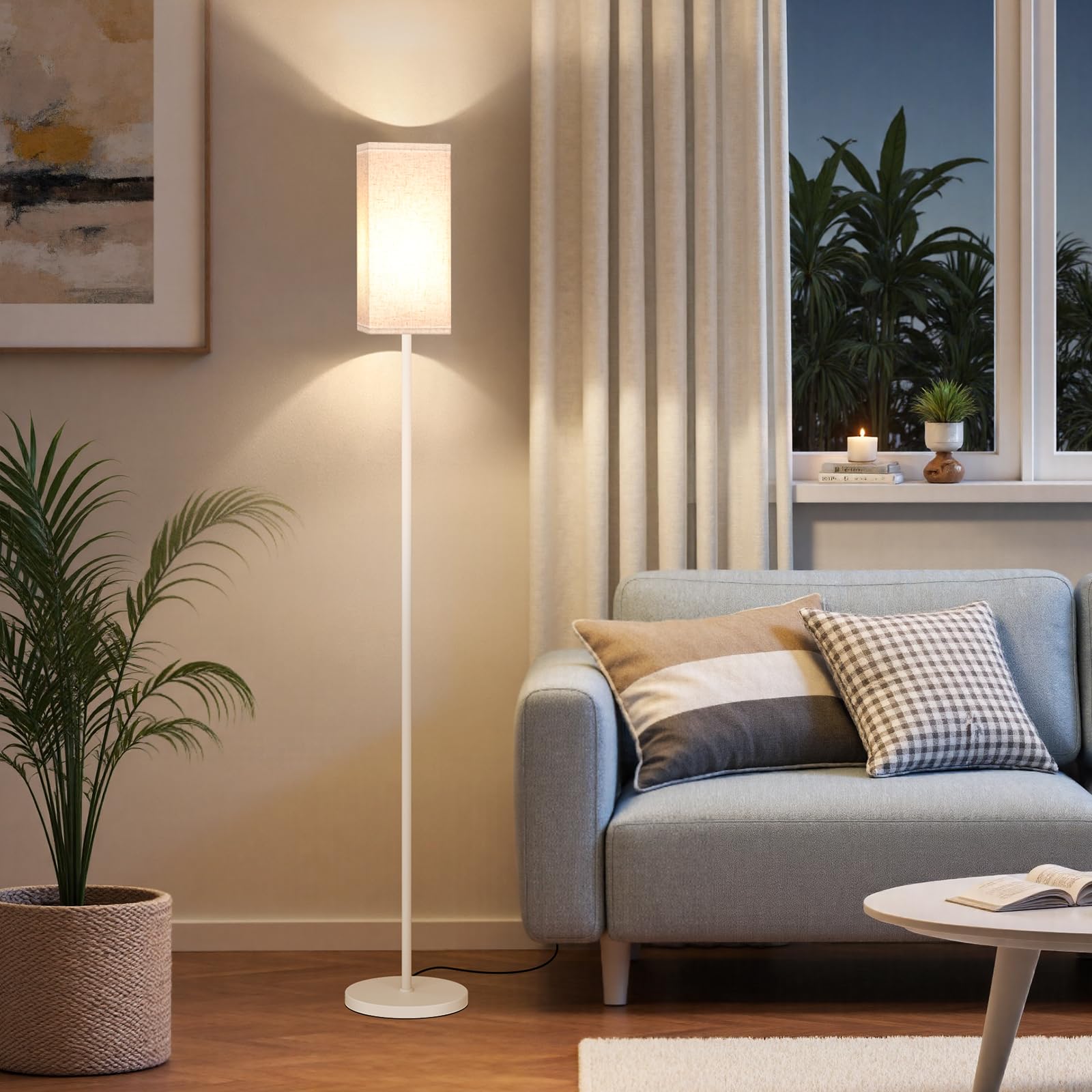 Set of 2 Floor Lamps for Living Room, Modern Tall Standing Lamps with Foot Switches, Bulb Not Included, 64.6'', for Living Room, Bedroom, Kids Room, ETL Listed, Beige and Black E07LDP205W1
