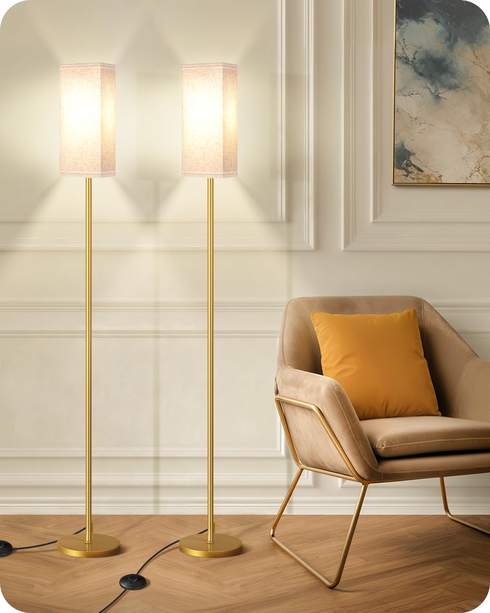 Set of 2 Floor Lamps for Living Room, Modern Tall Standing Lamps with Foot Switches, Bulb Not Included, 64.6'', for Living Room, Bedroom, Kids Room, ETL Listed, Beige and Black E07LDP205W1