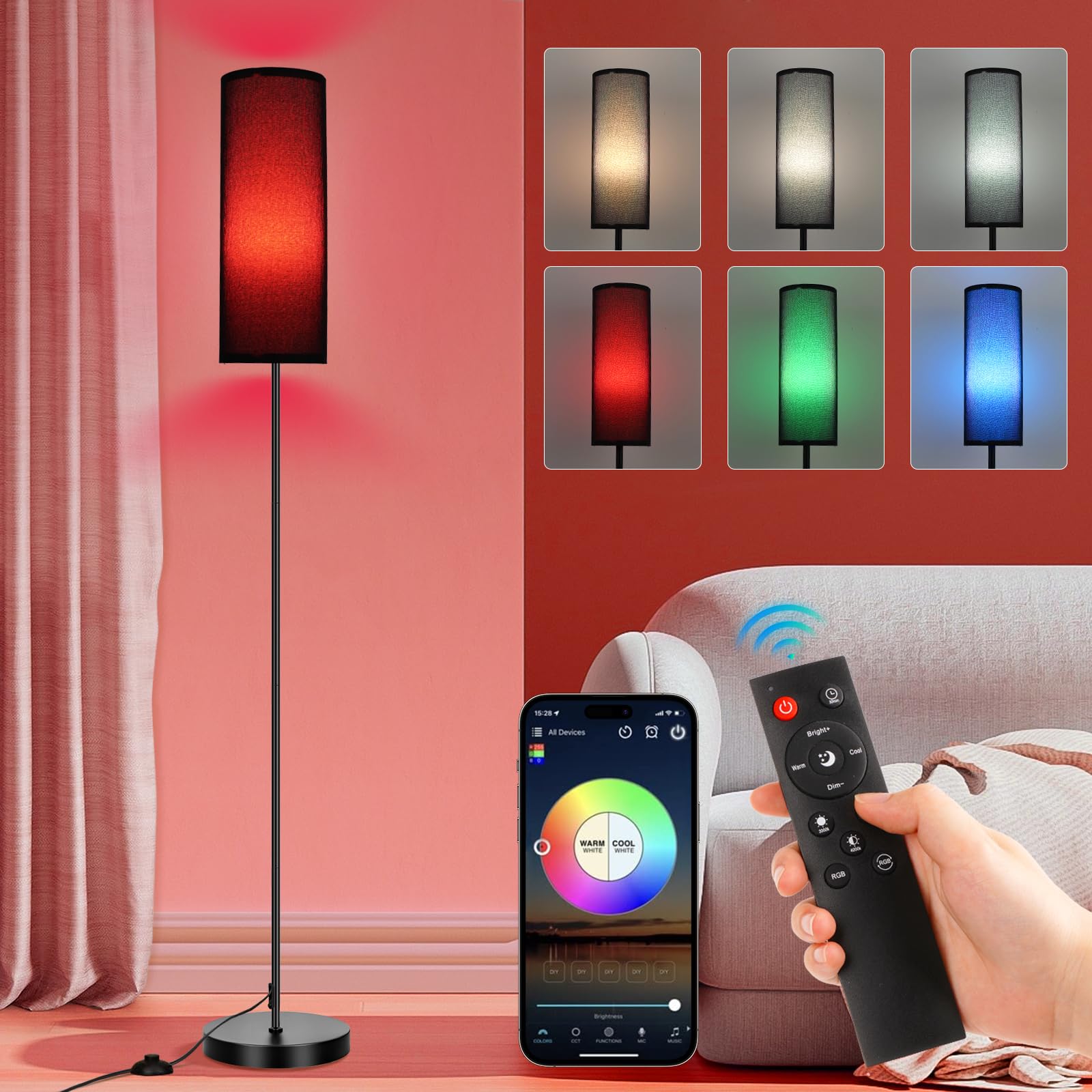 FRIDEKO HOME 2 Pack Floor Lamps for Living Room, Dimmable Colors Temperature & Brightness, Modern Floor Lamp with Remote, Tall Standing Lamps for Living Room Bedroom Office, Beige Shade 9W Smart Bulb