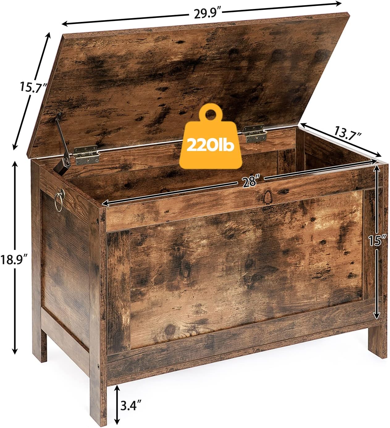 HOOBRO Toy Box, Retro Wooden Look Storage Chest with Safety Hinge, Entryway Storage Bench Supports 220 lb, 29.9 x 15.7 x 18.9 Inches Toy Chest Organizer, Easy Assembly (Rustic Brown) BF75CW01G1