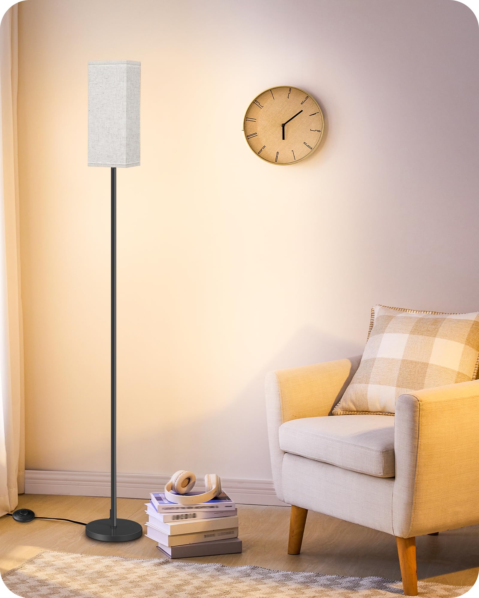 Set of 2 Floor Lamps for Living Room, Modern Tall Standing Lamps with Foot Switches, Bulb Not Included, 64.6'', for Living Room, Bedroom, Kids Room, ETL Listed, Beige and Black E07LDP205W1