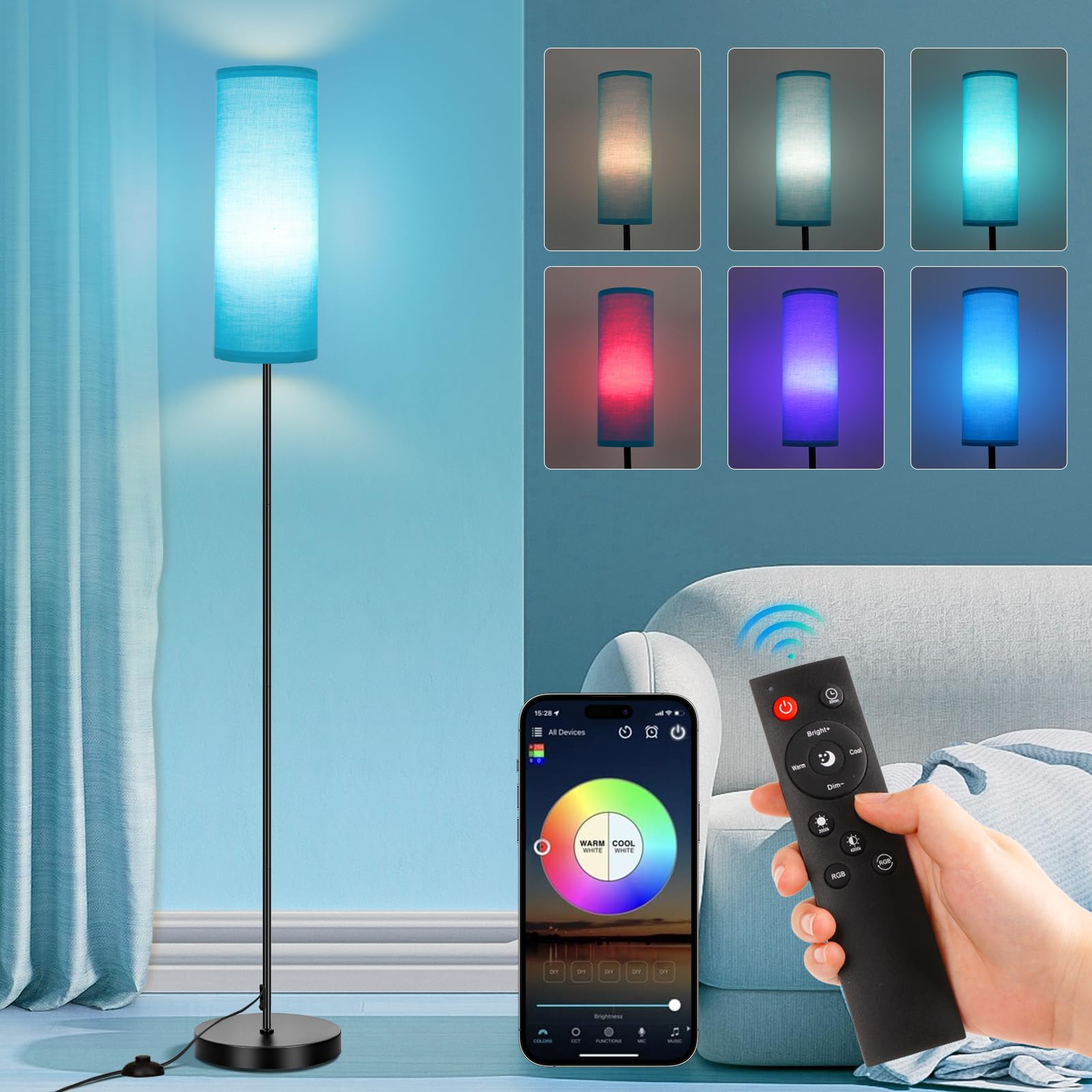 FRIDEKO HOME 2 Pack Floor Lamps for Living Room, Dimmable Colors Temperature & Brightness, Modern Floor Lamp with Remote, Tall Standing Lamps for Living Room Bedroom Office, Beige Shade 9W Smart Bulb