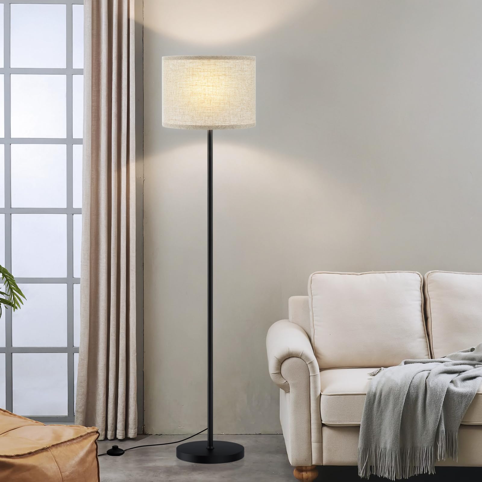 Ambimall 60'' Modern Floor Lamp Set of 2, 2PK Tall Lamps for Living Room Bedroom, Beige Shade with Black Pole(Without Bulb)
