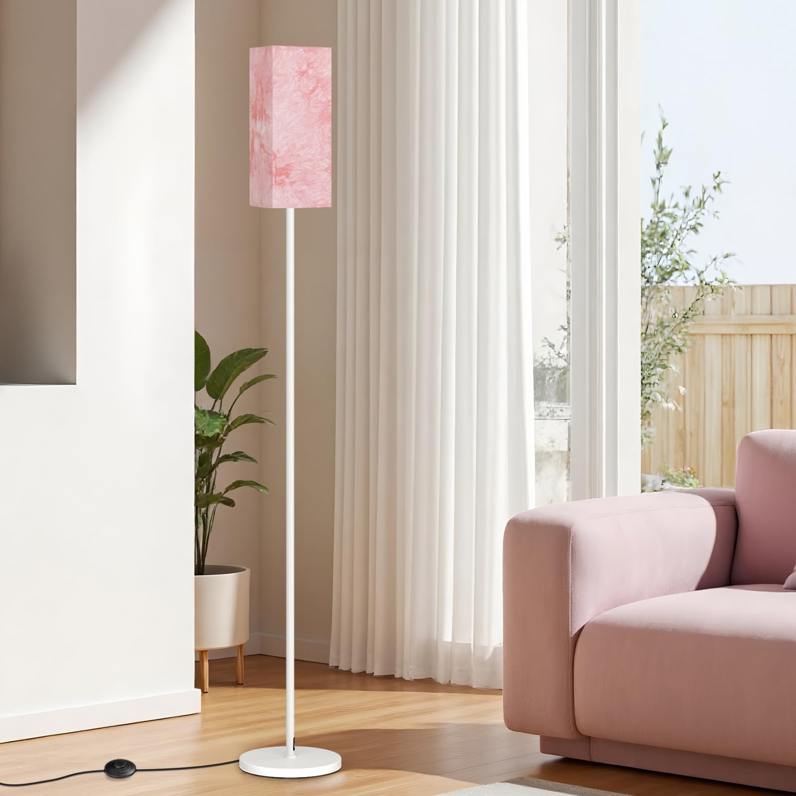 Set of 2 Floor Lamps for Living Room, Modern Tall Standing Lamps with Foot Switches, Bulb Not Included, 64.6'', for Living Room, Bedroom, Kids Room, ETL Listed, Beige and Black E07LDP205W1