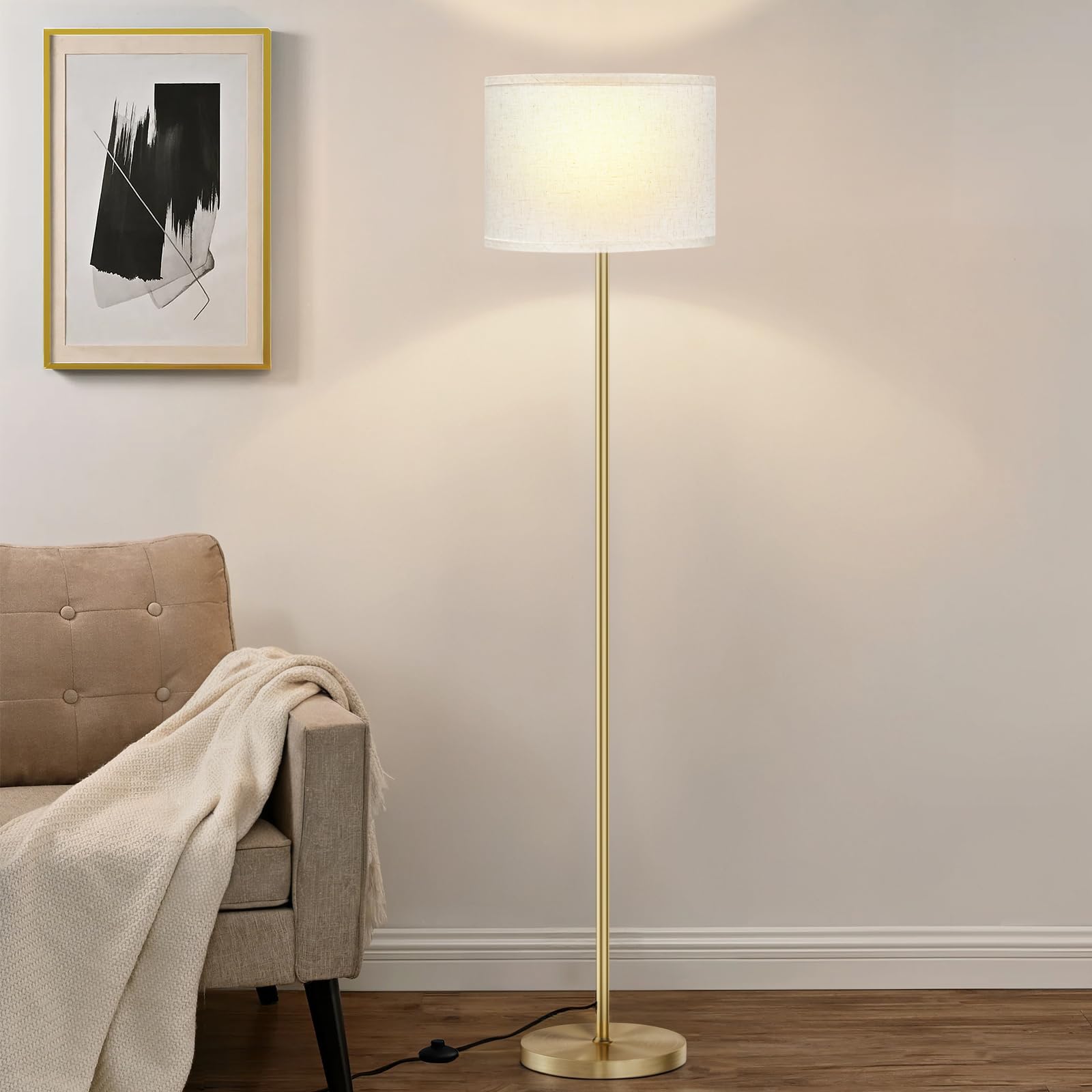 Ambimall 60'' Modern Floor Lamp Set of 2, 2PK Tall Lamps for Living Room Bedroom, Beige Shade with Black Pole(Without Bulb)