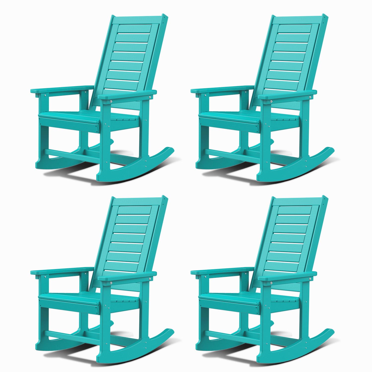 GREENVINES Outdoor Rocking Chairs | Set of 2 | Porch Rocker | HDPE Plastic | Black | Oversized Rockers | High Back | Big & Tall | Ladder Back | for Patio Outside Backyard Balcony