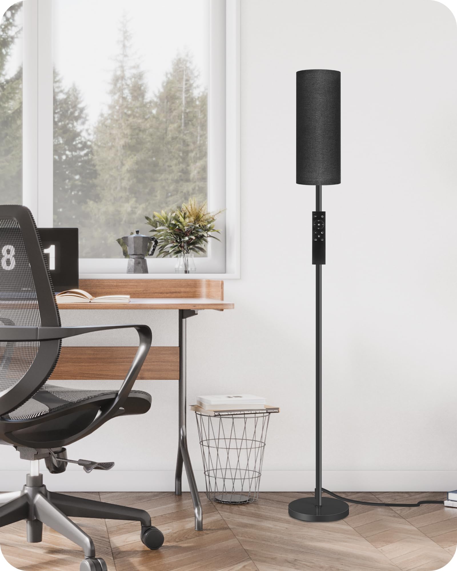 Set of 2 Dimmable Floor Lamps for Living Room with 2 Remotes and Foot Switch, 64.4”Modern Standing Tall Lamp, Corner Lamp for Bedroom, Bulb Included, 3000K-6500K, Beige Shade E06LDP205W1