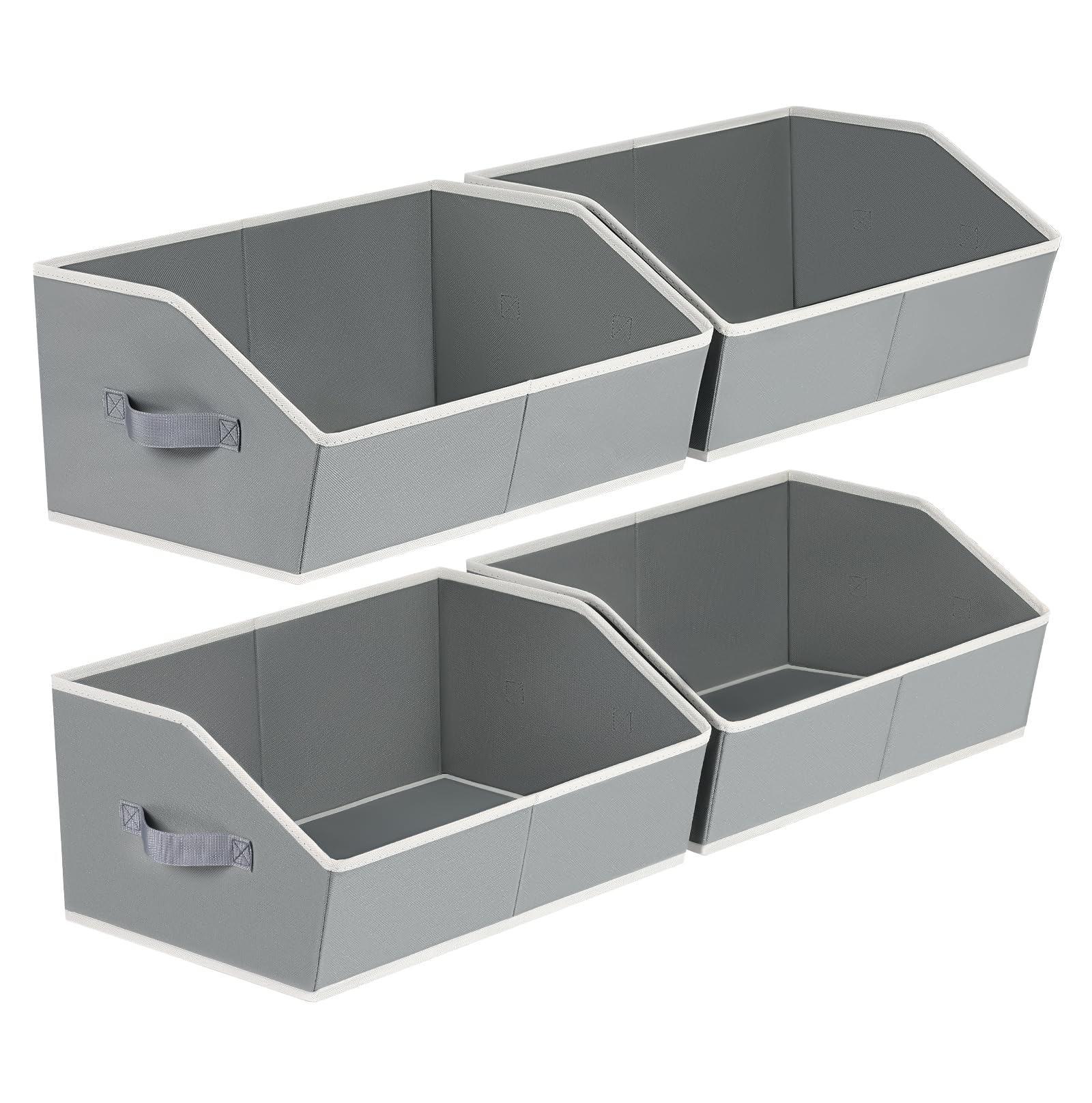 Closet Organizers Bins 6 Packs - Large Closet Shelf Organizer with Handles, Fabric Trapezoid Storage Bins, Collapsible Storage Cubes for Clothes, Towels, Light Gray