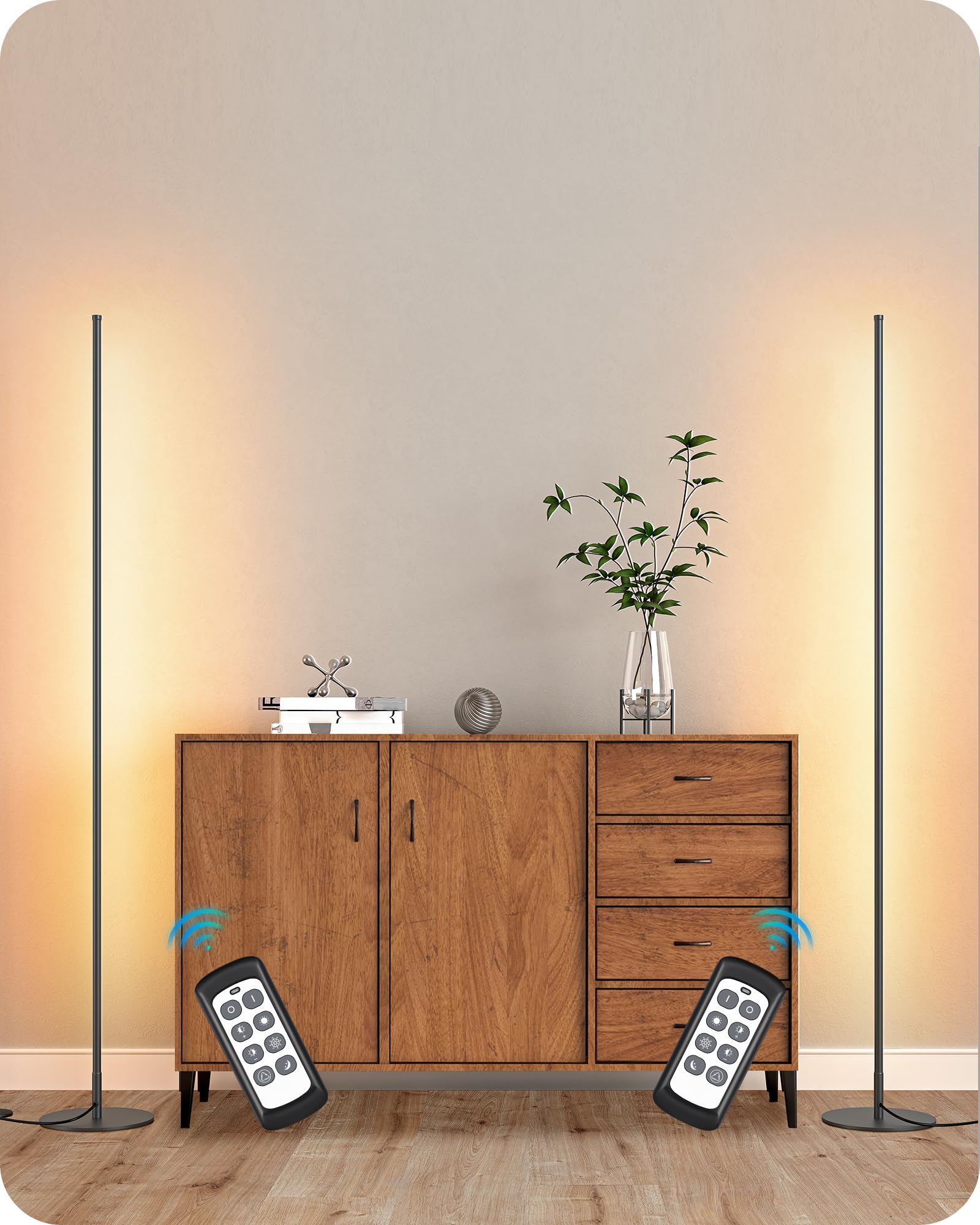 EDISHINE LED Corner Lamp, Set of 2 Minimalist Dimmable Tall Light with Remote, 57.5" Floor Lamps for Living Room, Bedroom, Home Office, 7 Color Temperature 2700-6000K (Black)