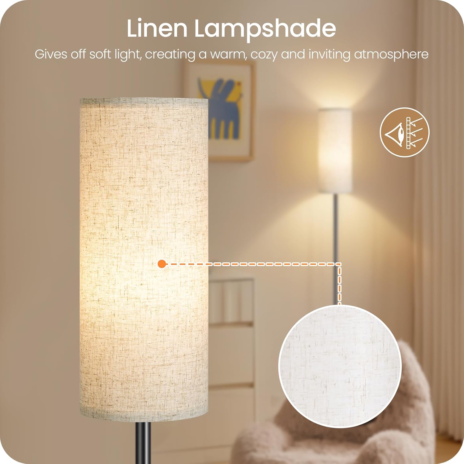 Set of 2 Dimmable Floor Lamps for Living Room with 2 Remotes and Foot Switch, 64.4”Modern Standing Tall Lamp, Corner Lamp for Bedroom, Bulb Included, 3000K-6500K, Beige Shade E06LDP205W1