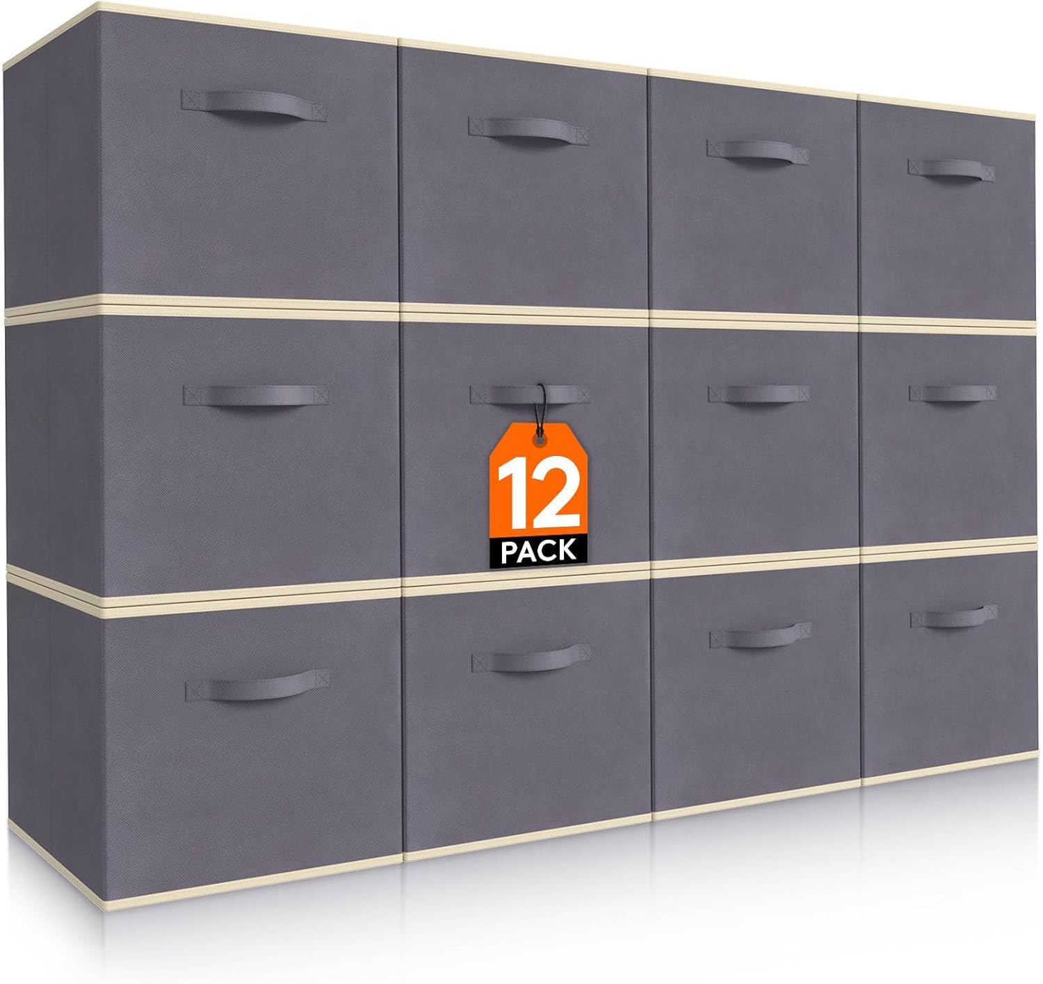 Lifewit Storage Cubes, Foldable Decorative Fabric Storage Baskets for Organizing Home Organizers with Handles for Shelves, Closet, 11 Inch Bins, 18L Gray, 12 Packs