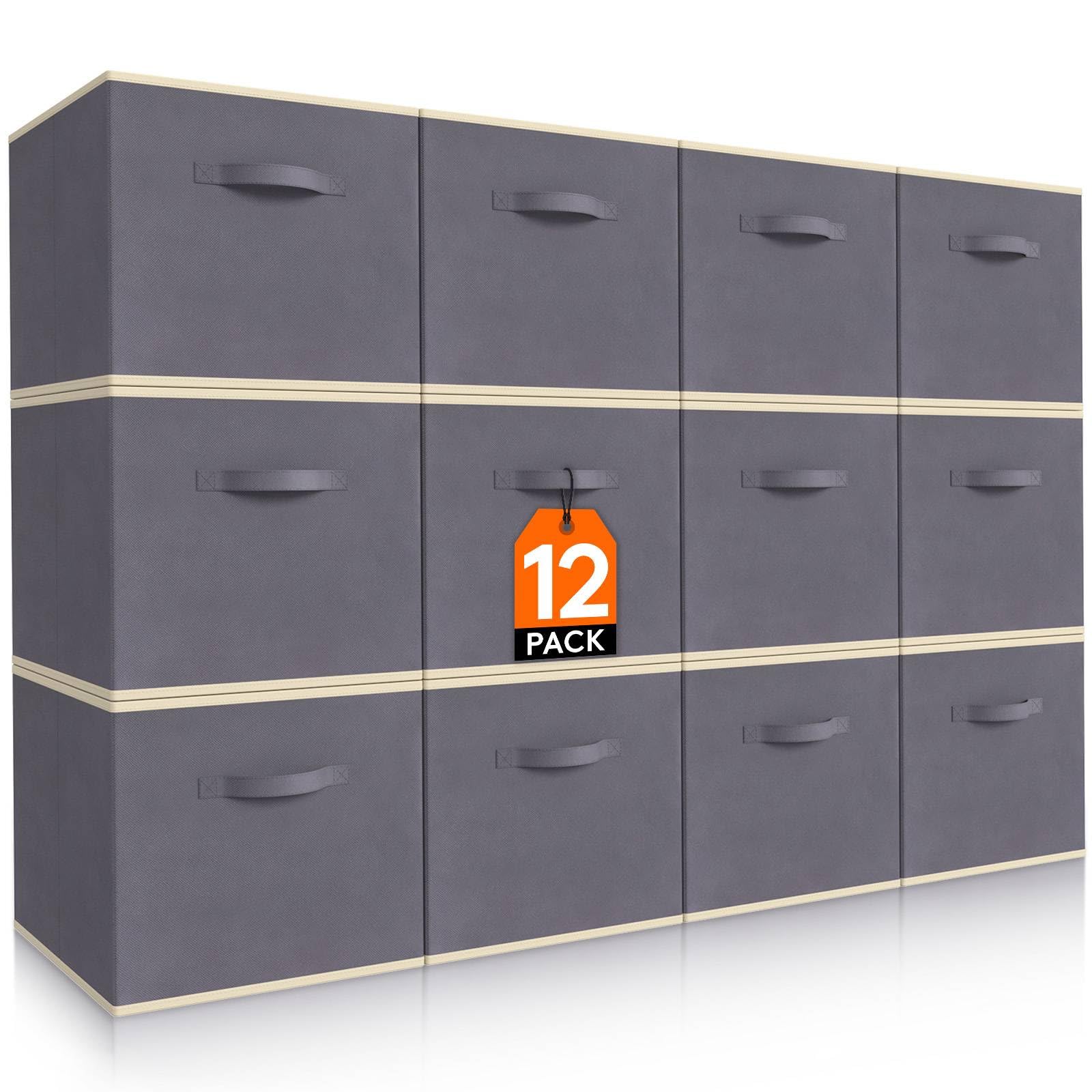 Lifewit Storage Cubes, Foldable Decorative Fabric Storage Baskets for Organizing Home Organizers with Handles for Shelves, Closet, 11 Inch Bins, 18L Gray, 12 Packs