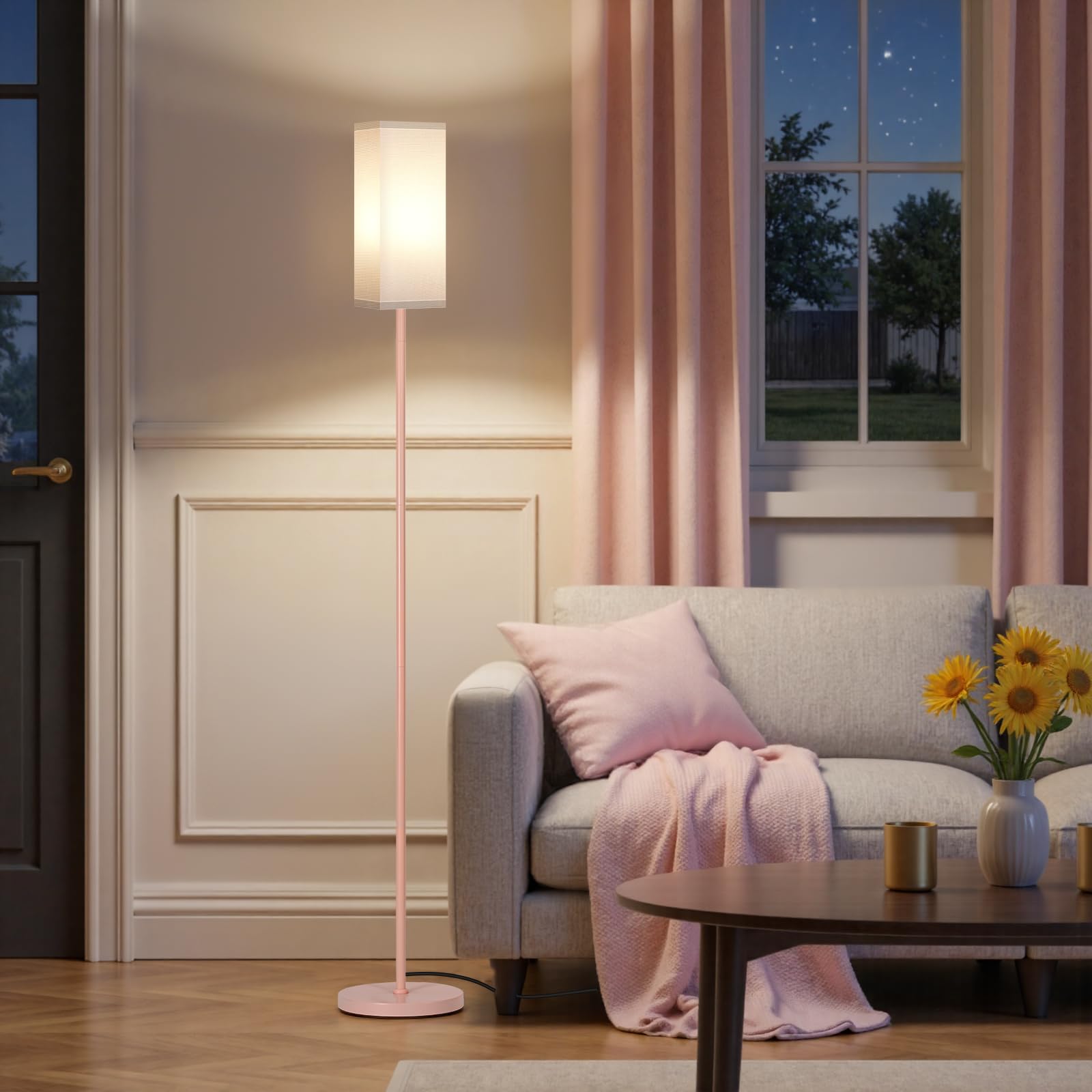 Set of 2 Floor Lamps for Living Room, Modern Tall Standing Lamps with Foot Switches, Bulb Not Included, 64.6'', for Living Room, Bedroom, Kids Room, ETL Listed, Beige and Black E07LDP205W1