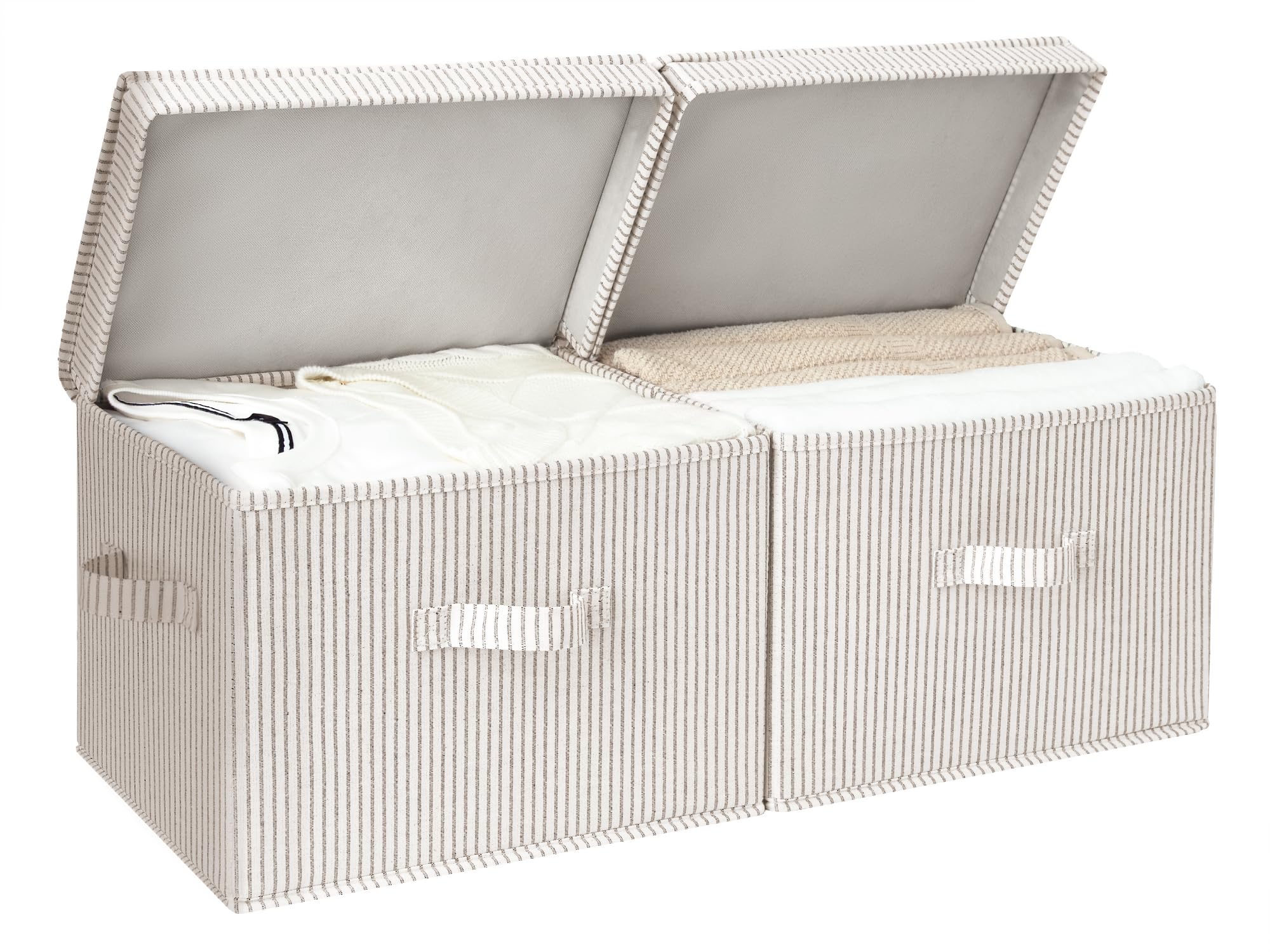StorageWorks Fabric Storage Bins with Lid, Decorative Storage Boxes for Shelves, Stackable Closet Organizer Basket with Handles, Large, Ivory White, 2-Pack