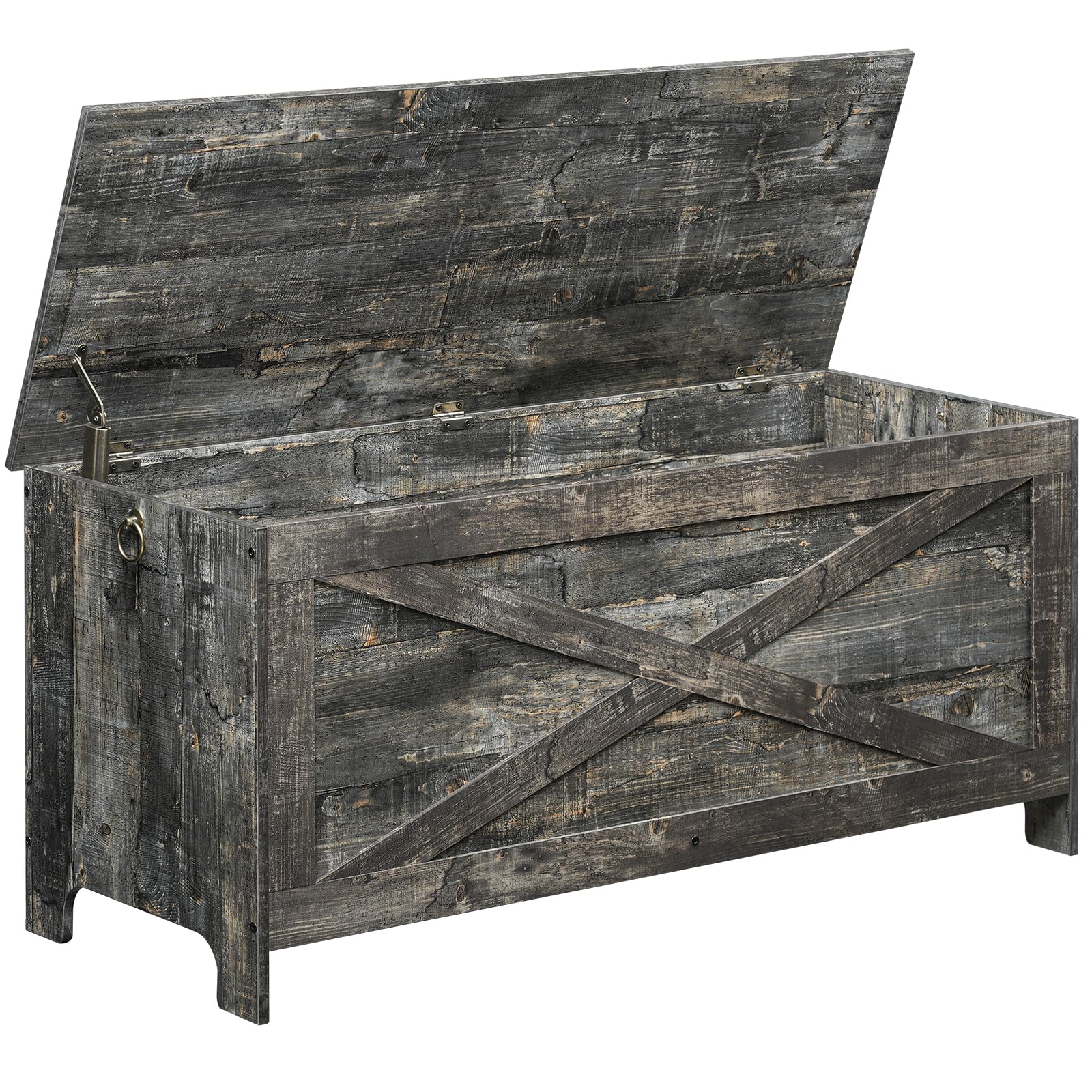 39.4" Toy Chest, Sturdy Entryway Storage Chest with Safety Hinges, Retro Toy Box, Wooden Look Accent Furniture for Living Room, Bedroom, White SCWT48101Z1