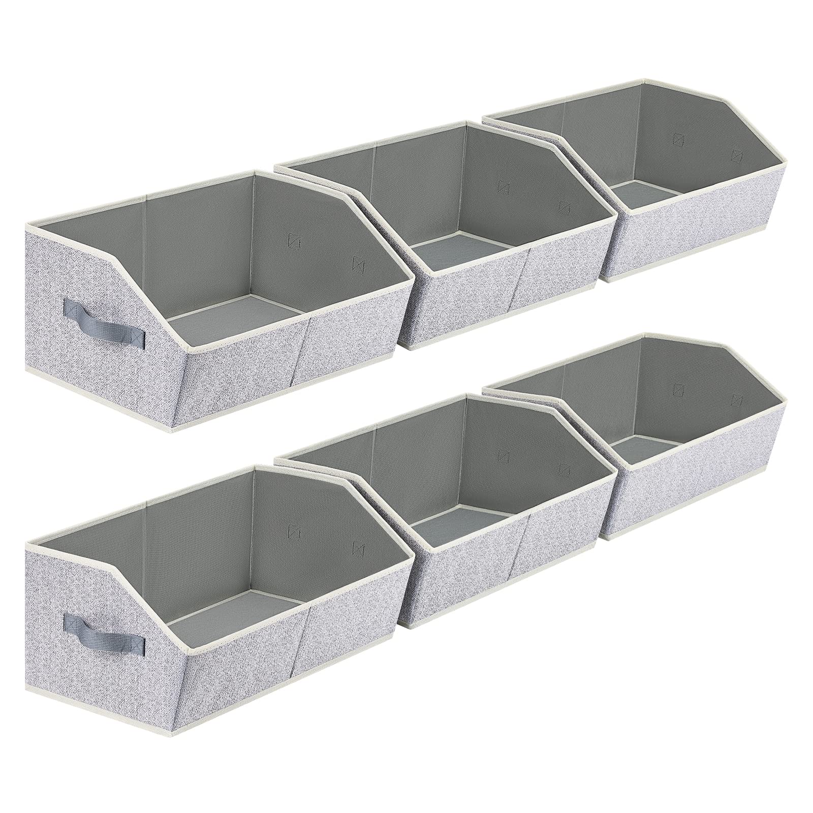 Closet Organizers Bins 6 Packs - Large Closet Shelf Organizer with Handles, Fabric Trapezoid Storage Bins, Collapsible Storage Cubes for Clothes, Towels, Light Gray