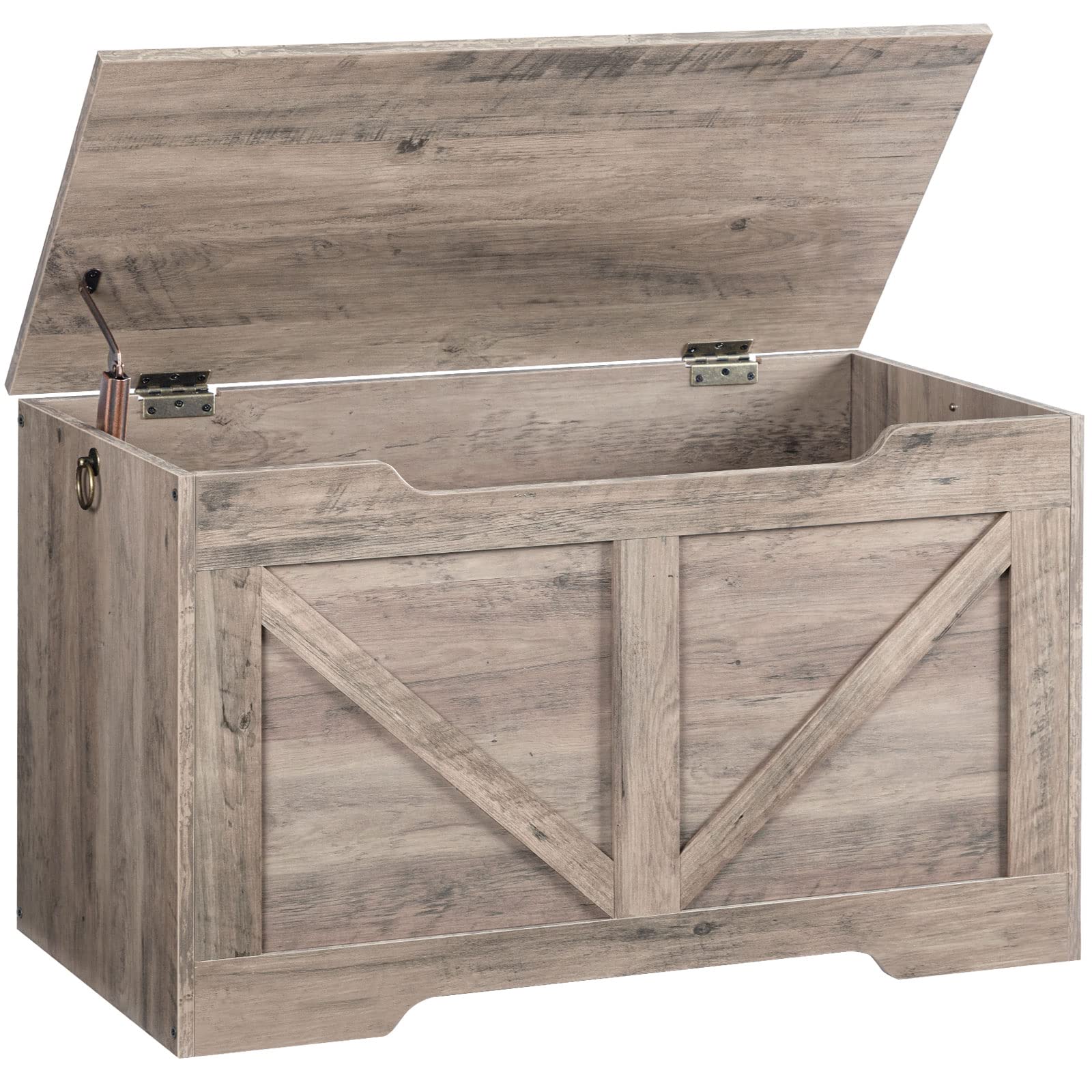 HOOBRO Storage Bench, 39.4” Retro Wooden Storage Chest with U-Shaped Cut-Out Pull, Safety Hinge, Supports 220 lb and Easy Assembly for Toy Box Organizer (Rustic Brown) BF771CW01
