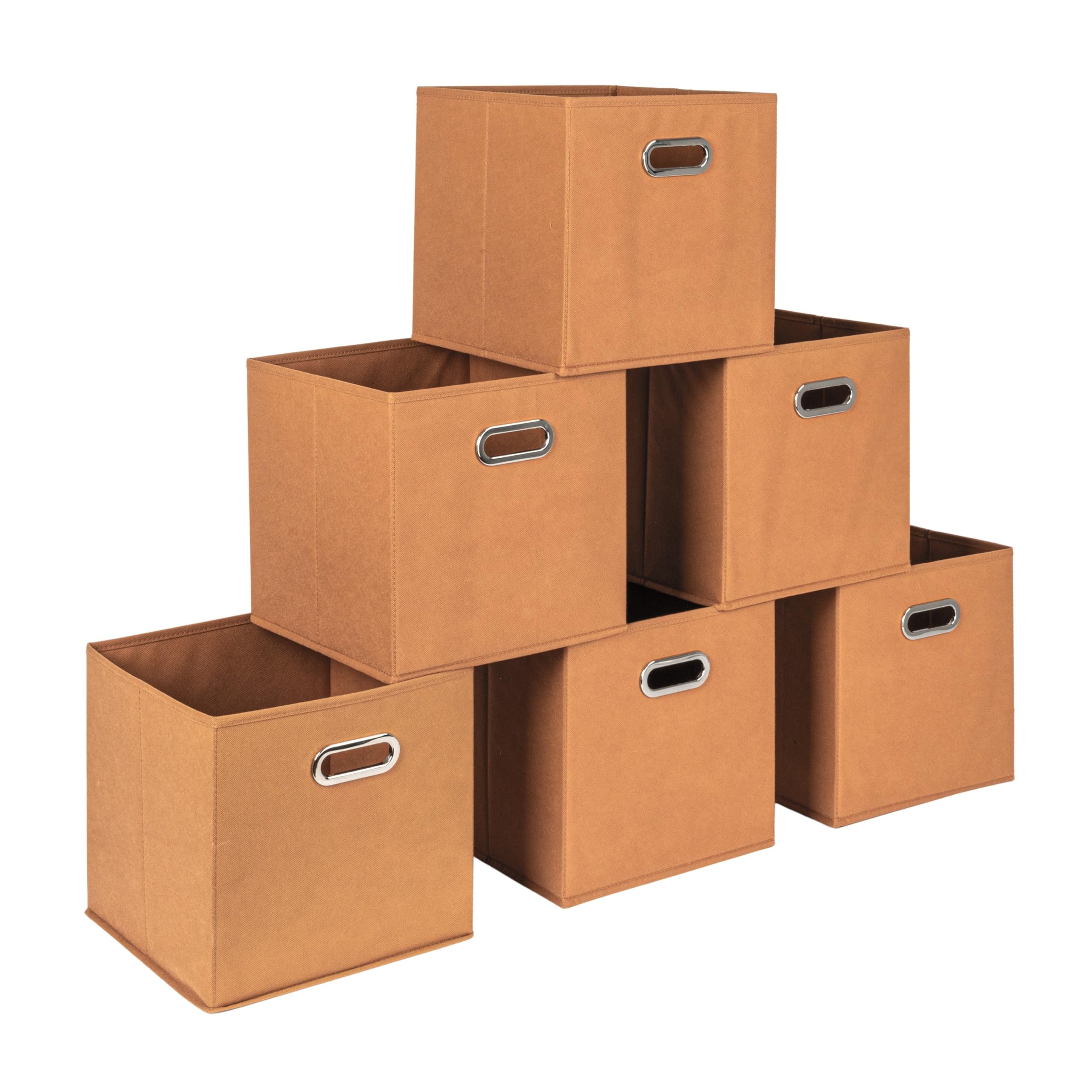 Household Essentials Foldable Fabric Storage Bins 6 Piece Set, Strong Poly-Woven Fabric, Sturdy Chipboard Sides, Grommet Front Handle, Stackable and Foldable, Classic Design, Black