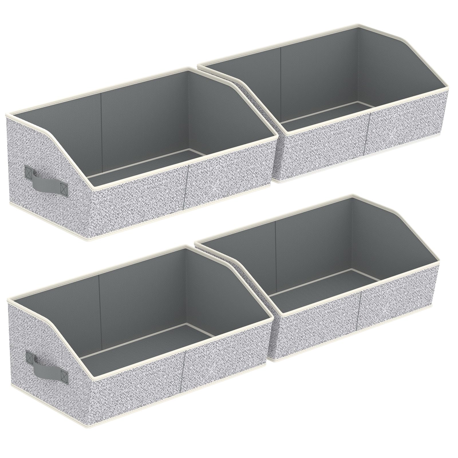 Closet Organizers Bins 6 Packs - Large Closet Shelf Organizer with Handles, Fabric Trapezoid Storage Bins, Collapsible Storage Cubes for Clothes, Towels, Light Gray