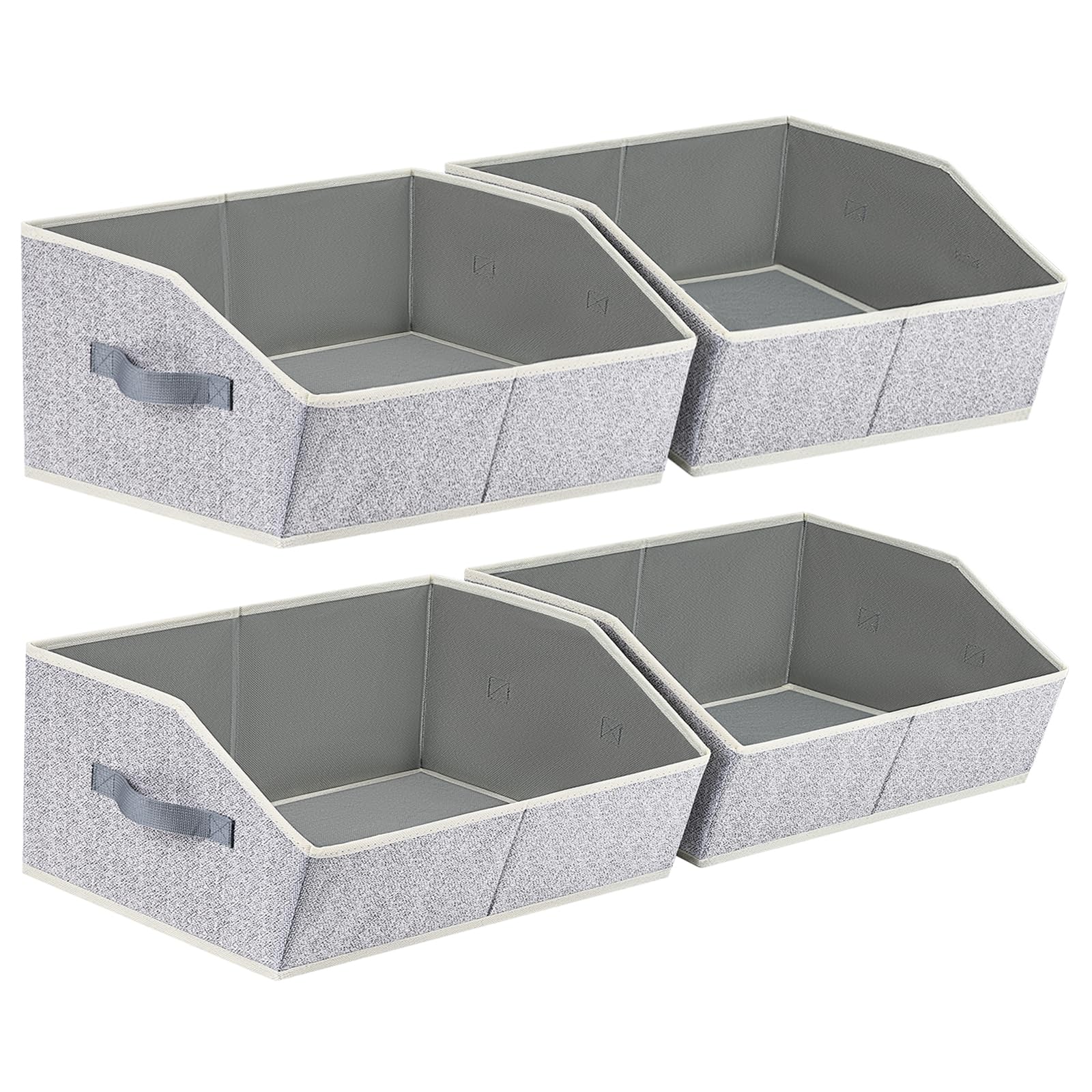 Closet Organizers Bins 6 Packs - Large Closet Shelf Organizer with Handles, Fabric Trapezoid Storage Bins, Collapsible Storage Cubes for Clothes, Towels, Light Gray