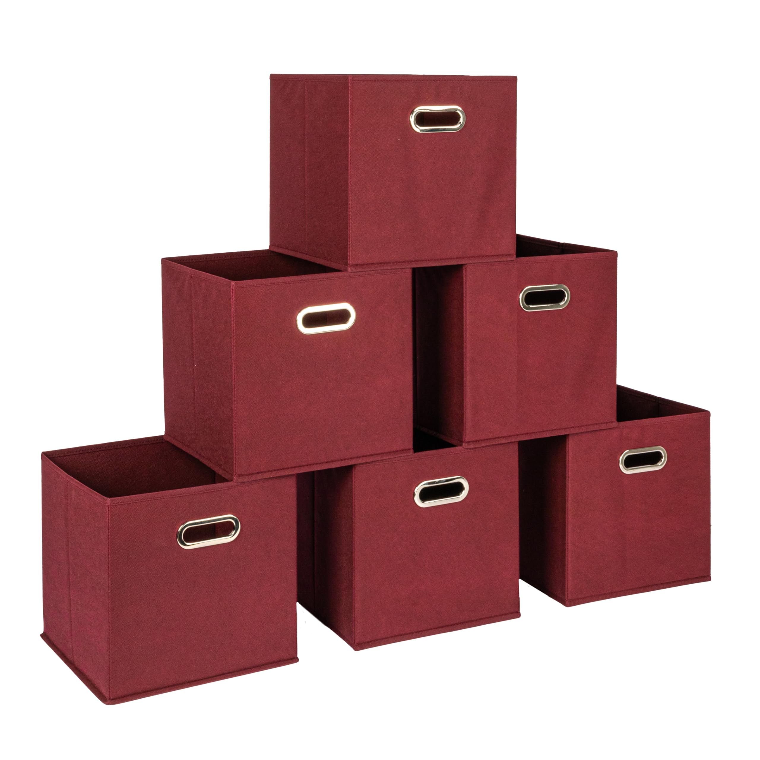 Household Essentials Foldable Fabric Storage Bins 6 Piece Set, Strong Poly-Woven Fabric, Sturdy Chipboard Sides, Grommet Front Handle, Stackable and Foldable, Classic Design, Black