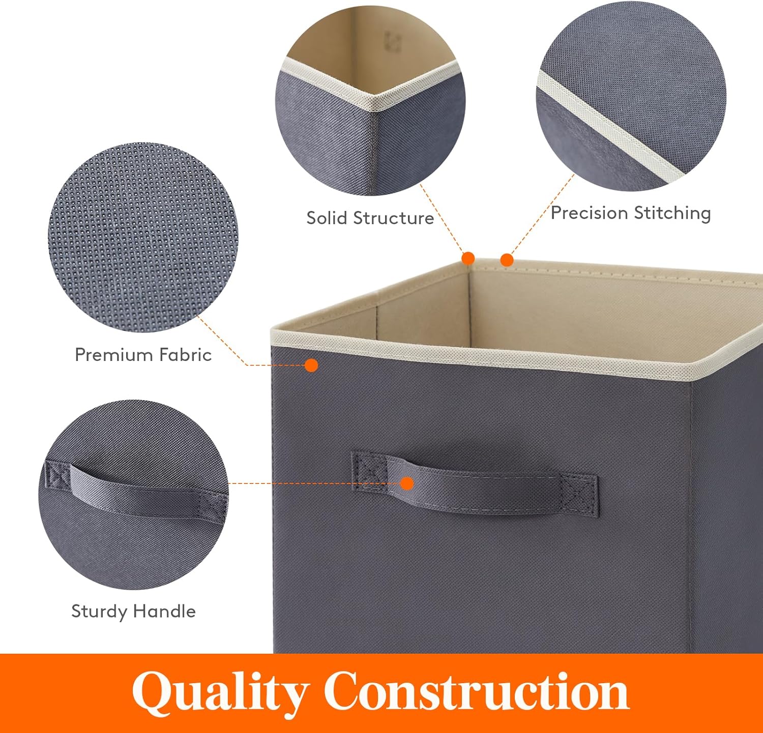 Lifewit Storage Cubes, Foldable Decorative Fabric Storage Baskets for Organizing Home Organizers with Handles for Shelves, Closet, 11 Inch Bins, 18L Gray, 12 Packs