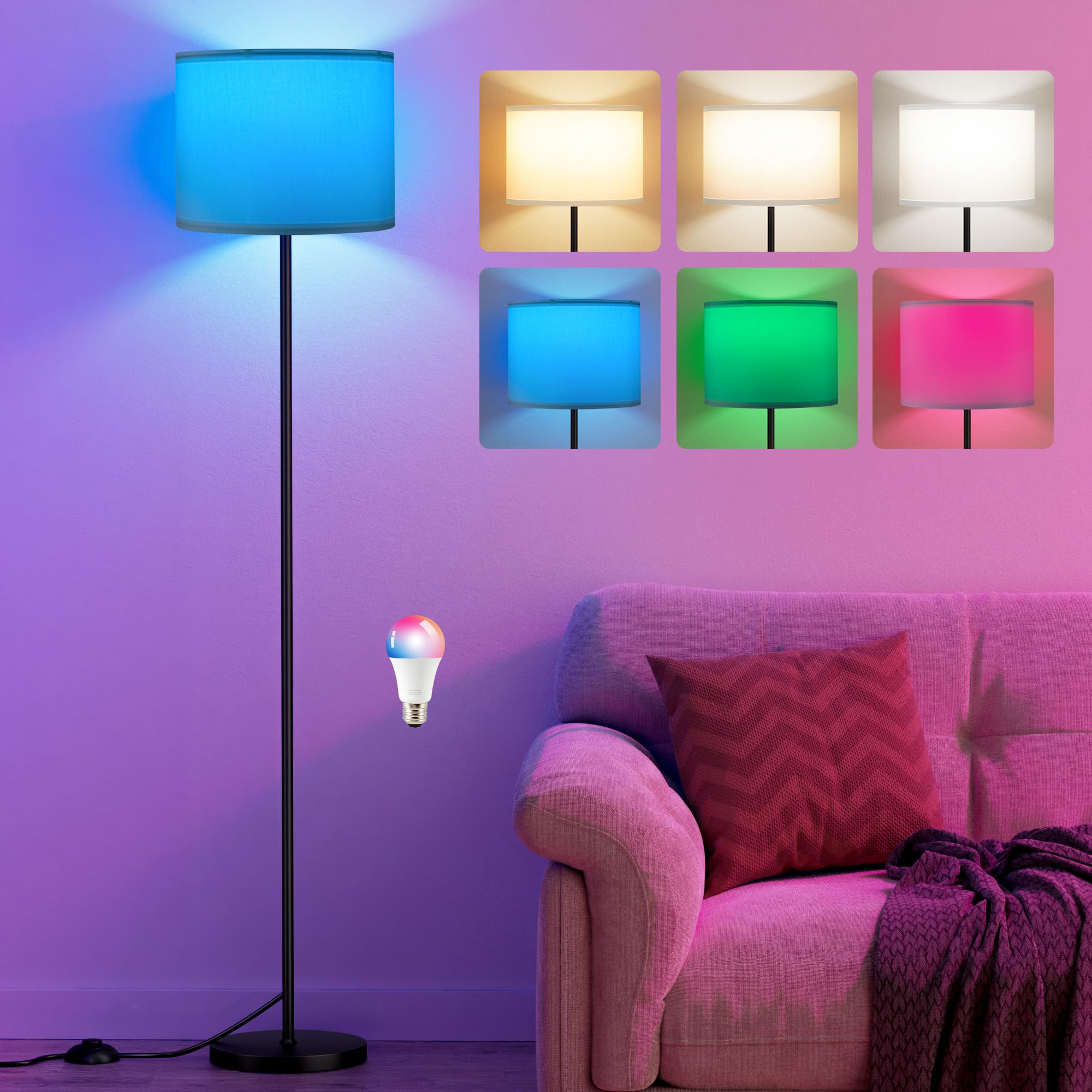 Ambimall 60'' Modern Floor Lamp Set of 2, 2PK Tall Lamps for Living Room Bedroom, Beige Shade with Black Pole(Without Bulb)