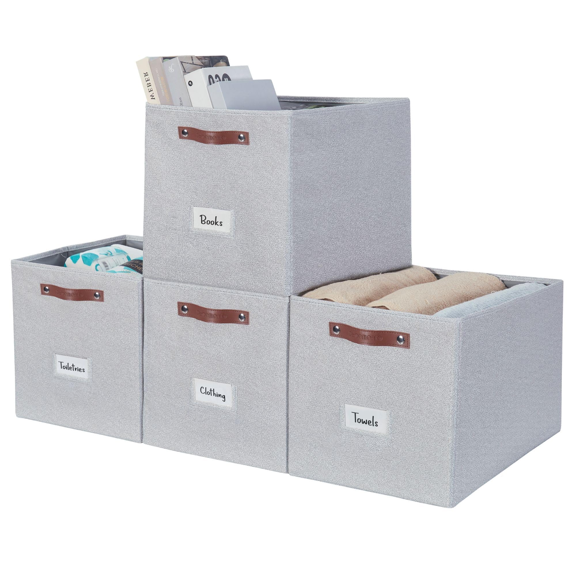 DECOMOMO Storage Bins, Cube Storage Bin with Labels, Fabric Storage Cubes for Shelves (10.5" x 11" / 6pcs, Sage Green)