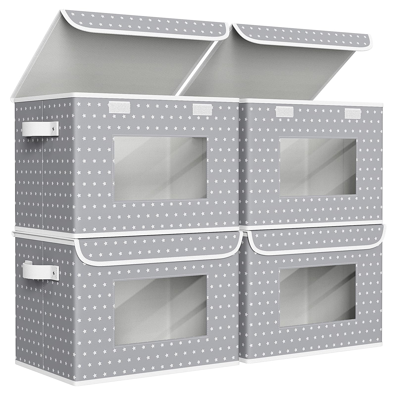 Univivi Fabric Foldable Storage Boxes [4-Pack] Large Collapsible Stackable Storage Bins with Lids, Closet Organizers and Storage Cube Basket for Home, Office, Bedroom (Gray, 17“ x 12” x 12")