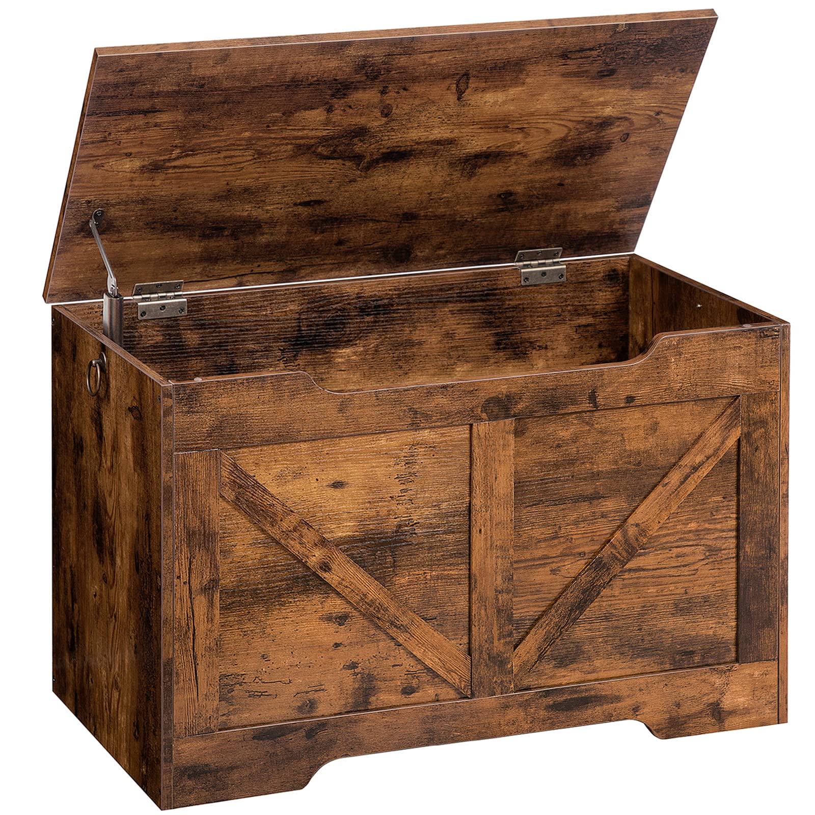 HOOBRO Storage Bench, 39.4” Retro Wooden Storage Chest with U-Shaped Cut-Out Pull, Safety Hinge, Supports 220 lb and Easy Assembly for Toy Box Organizer (Rustic Brown) BF771CW01