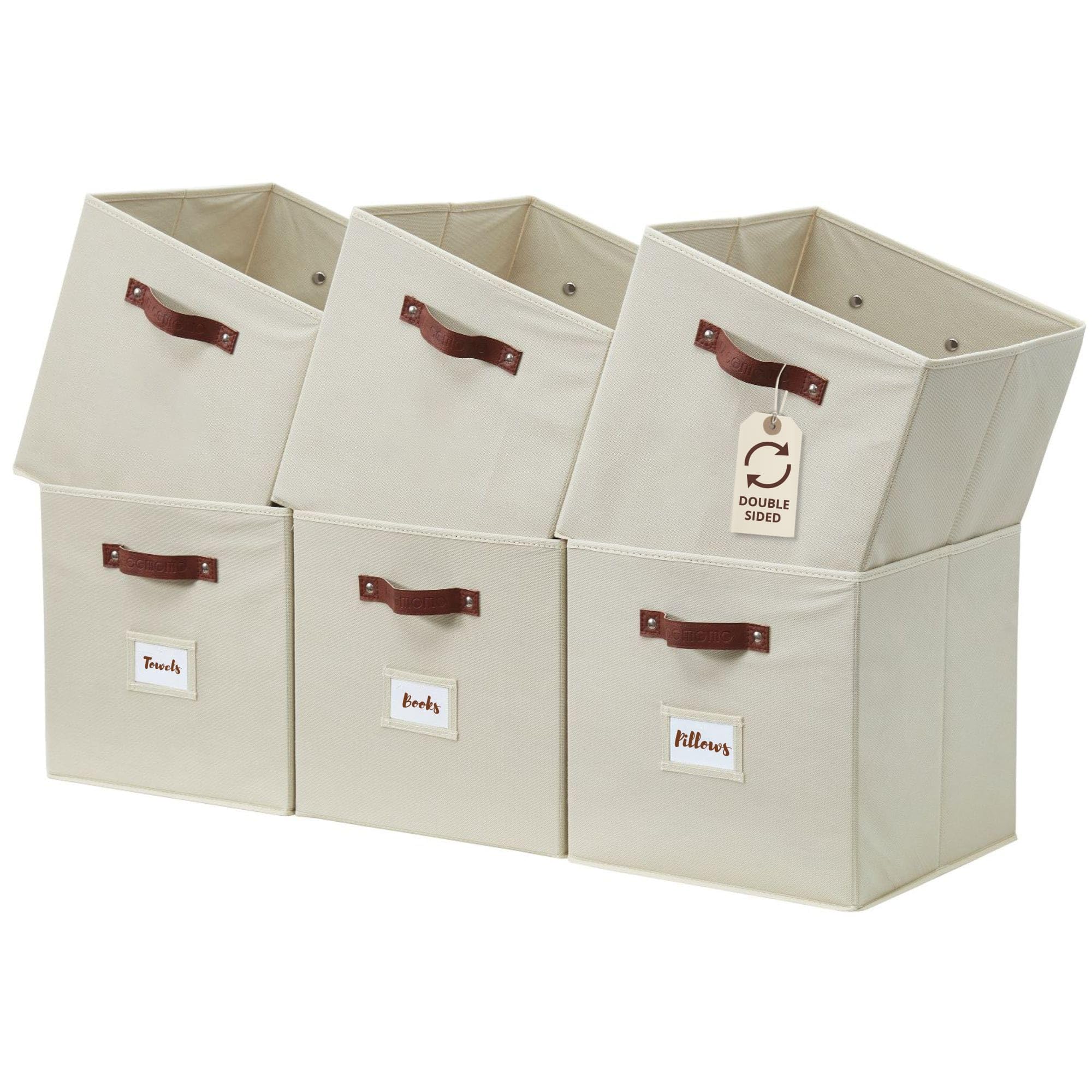 DECOMOMO Storage Bins, Cube Storage Bin with Labels, Fabric Storage Cubes for Shelves (10.5" x 11" / 6pcs, Sage Green)