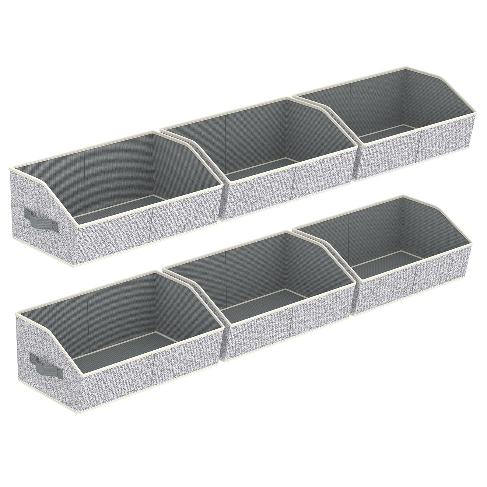 Closet Organizers Bins 6 Packs - Large Closet Shelf Organizer with Handles, Fabric Trapezoid Storage Bins, Collapsible Storage Cubes for Clothes, Towels, Light Gray
