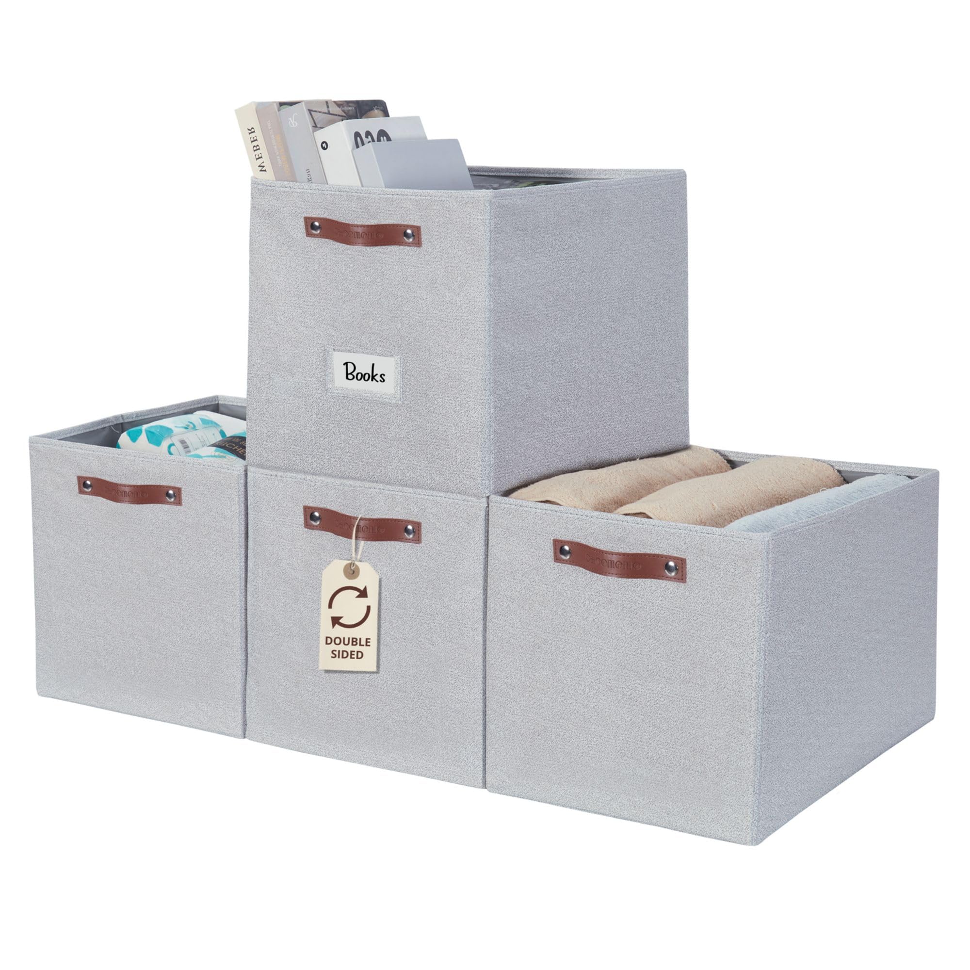 DECOMOMO Storage Bins, Cube Storage Bin with Labels, Fabric Storage Cubes for Shelves (10.5" x 11" / 6pcs, Sage Green)