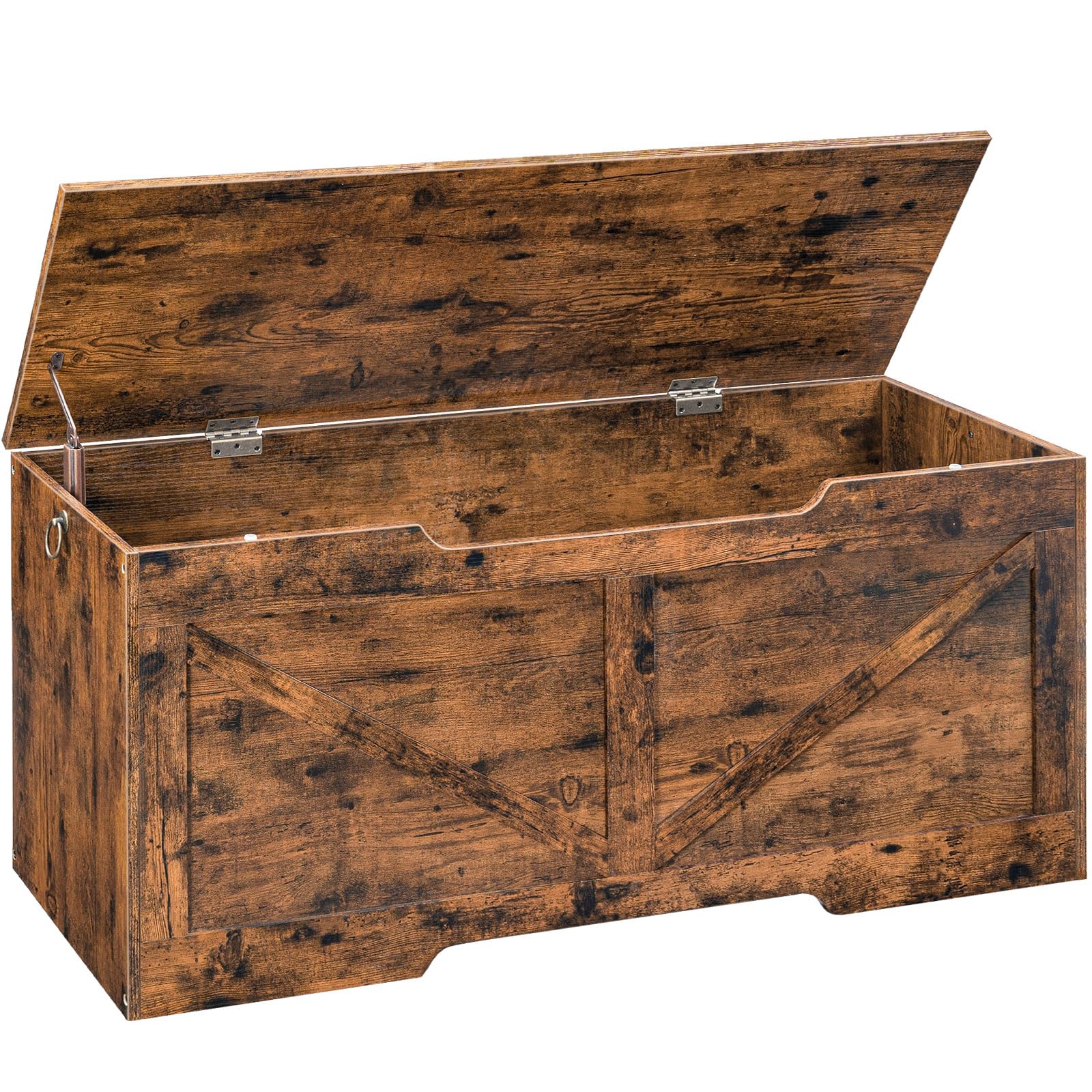 HOOBRO Storage Bench, 39.4” Retro Wooden Storage Chest with U-Shaped Cut-Out Pull, Safety Hinge, Supports 220 lb and Easy Assembly for Toy Box Organizer (Rustic Brown) BF771CW01