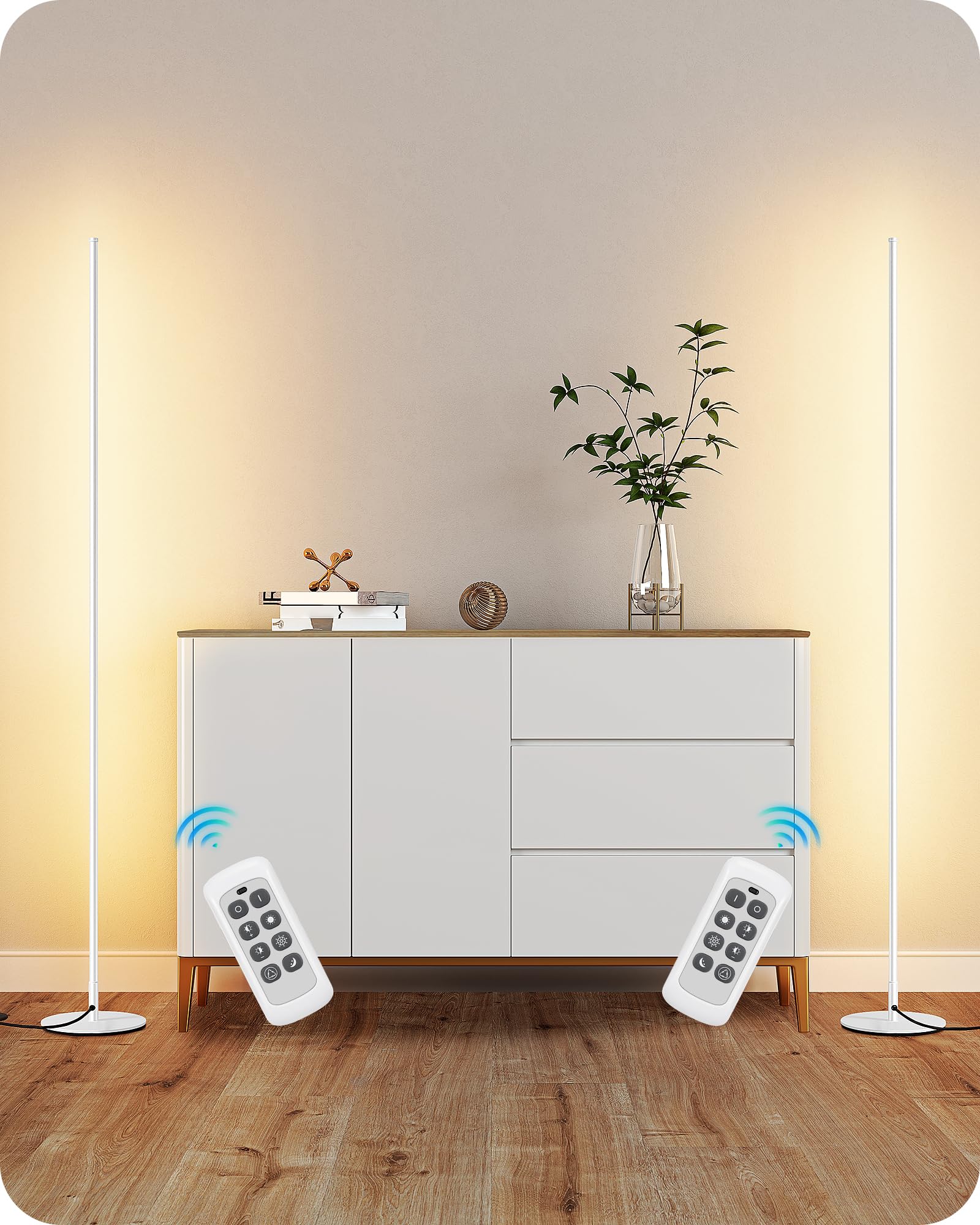 EDISHINE LED Corner Lamp, Set of 2 Minimalist Dimmable Tall Light with Remote, 57.5" Floor Lamps for Living Room, Bedroom, Home Office, 7 Color Temperature 2700-6000K (Black)
