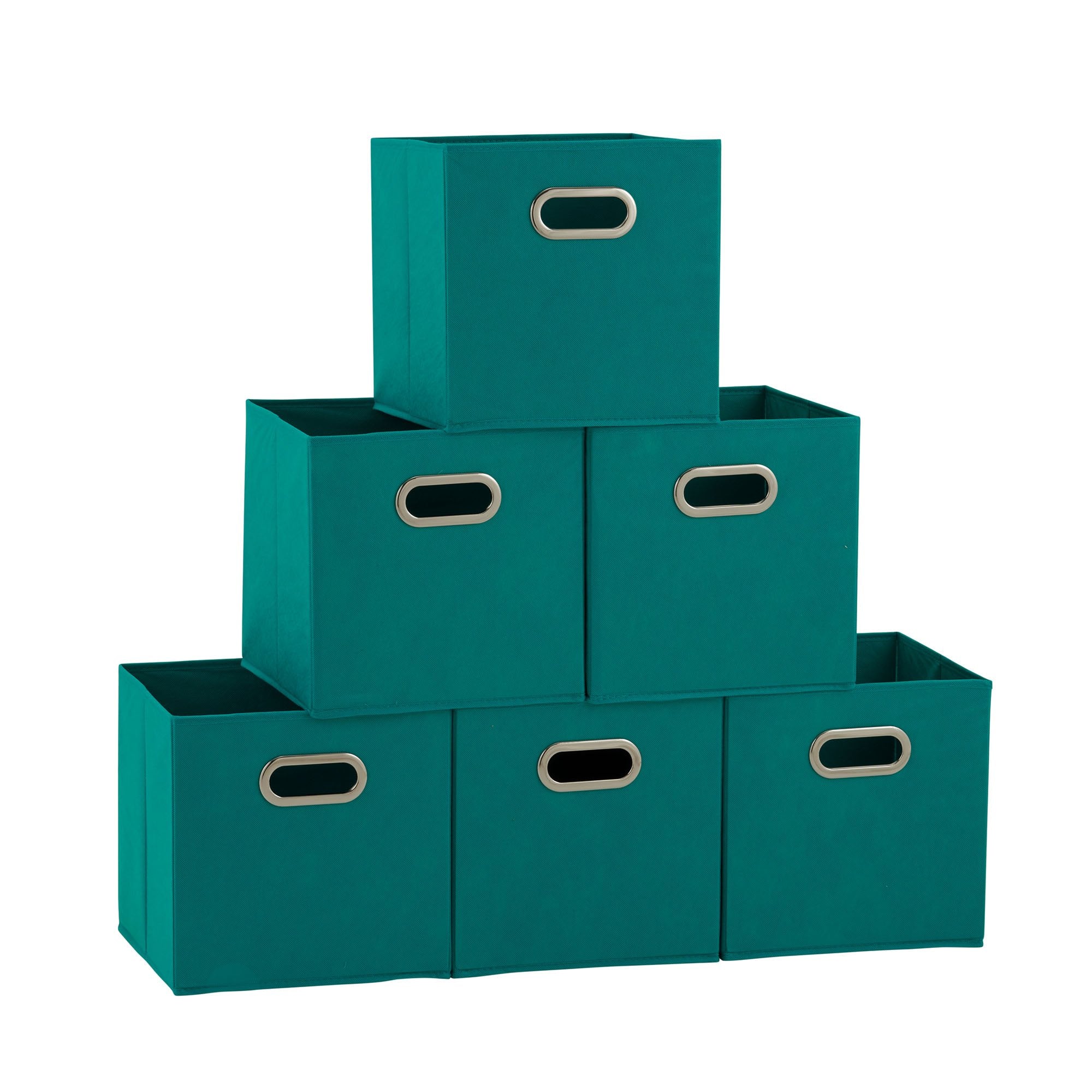 Household Essentials Foldable Fabric Storage Bins 6 Piece Set, Strong Poly-Woven Fabric, Sturdy Chipboard Sides, Grommet Front Handle, Stackable and Foldable, Classic Design, Black