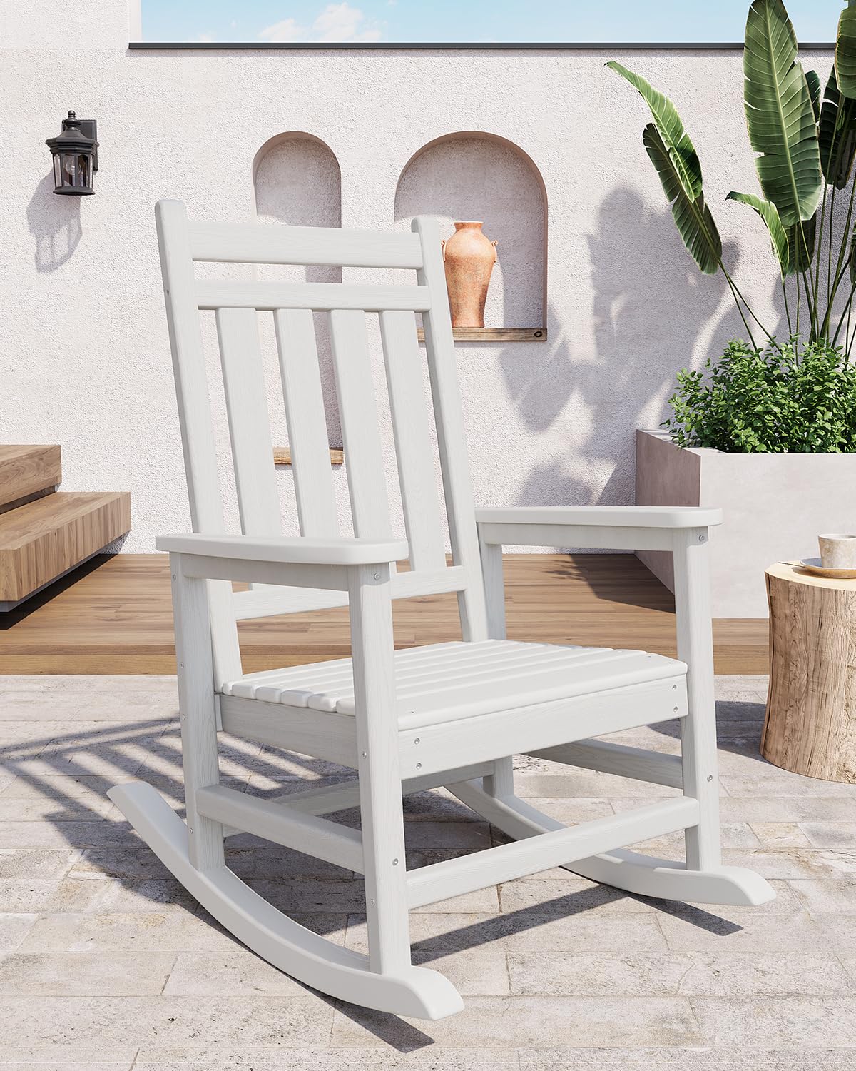 Poly Lumber Rocking Chair Outdoor Set of 2 with Side Table - HDPE High Back Porch Rocker Chairs for Adults - All Weather Resistant Furniture for Patio - Black