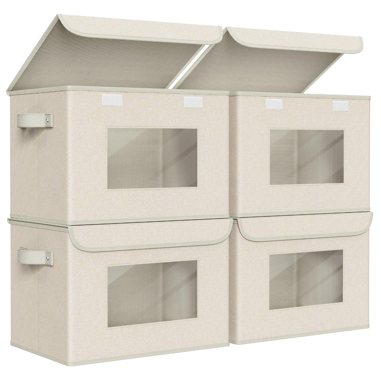 Univivi Fabric Foldable Storage Boxes [4-Pack] Large Collapsible Stackable Storage Bins with Lids, Closet Organizers and Storage Cube Basket for Home, Office, Bedroom (Gray, 17“ x 12” x 12")