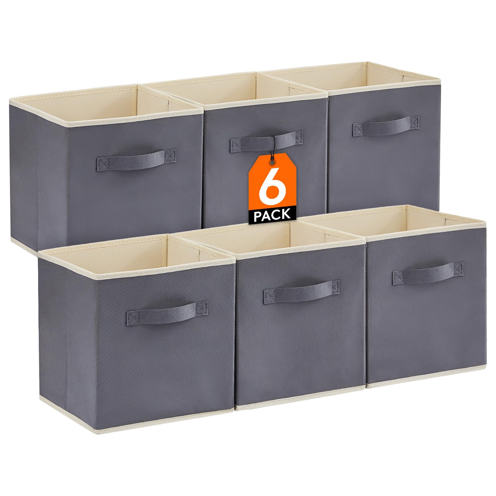 Lifewit Storage Cubes, Foldable Decorative Fabric Storage Baskets for Organizing Home Organizers with Handles for Shelves, Closet, 11 Inch Bins, 18L Gray, 12 Packs