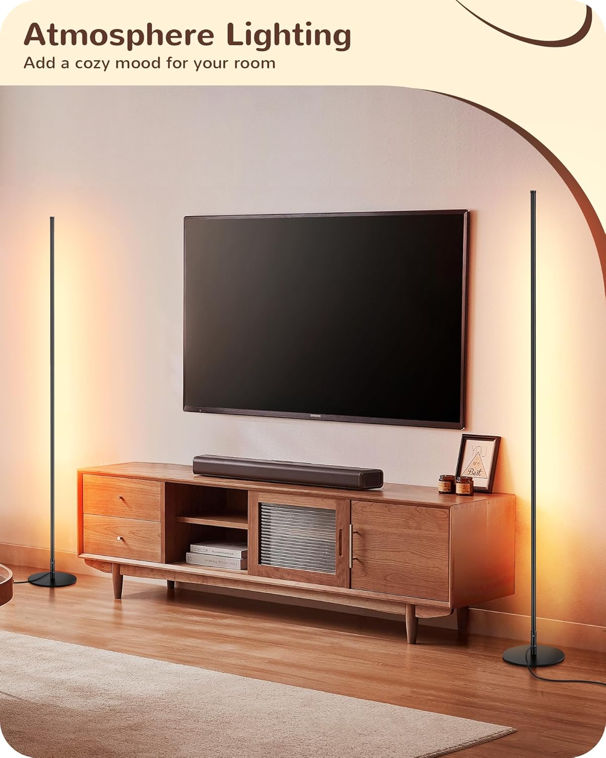 EDISHINE LED Corner Lamp, Set of 2 Minimalist Dimmable Tall Light with Remote, 57.5" Floor Lamps for Living Room, Bedroom, Home Office, 7 Color Temperature 2700-6000K (Black)