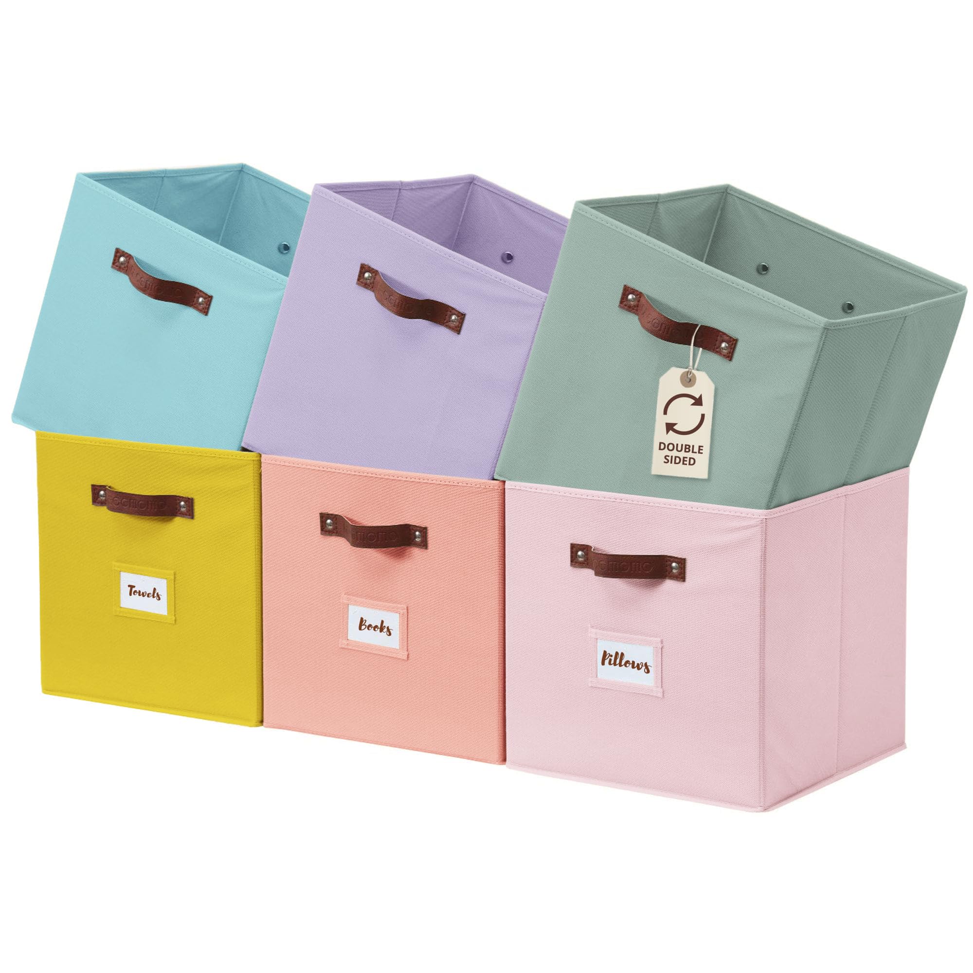 DECOMOMO Storage Bins, Cube Storage Bin with Labels, Fabric Storage Cubes for Shelves (10.5" x 11" / 6pcs, Sage Green)