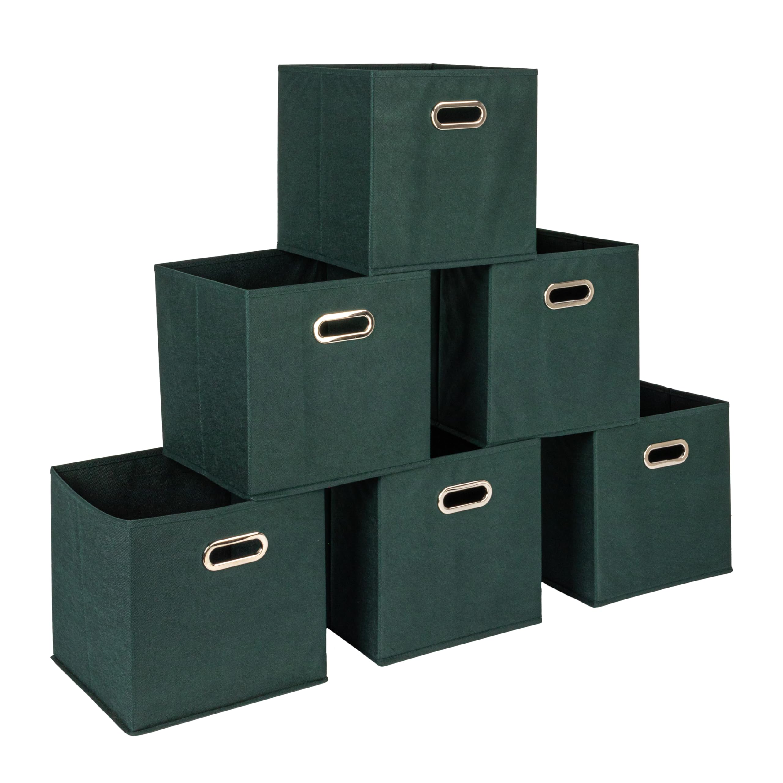Household Essentials Foldable Fabric Storage Bins 6 Piece Set, Strong Poly-Woven Fabric, Sturdy Chipboard Sides, Grommet Front Handle, Stackable and Foldable, Classic Design, Black