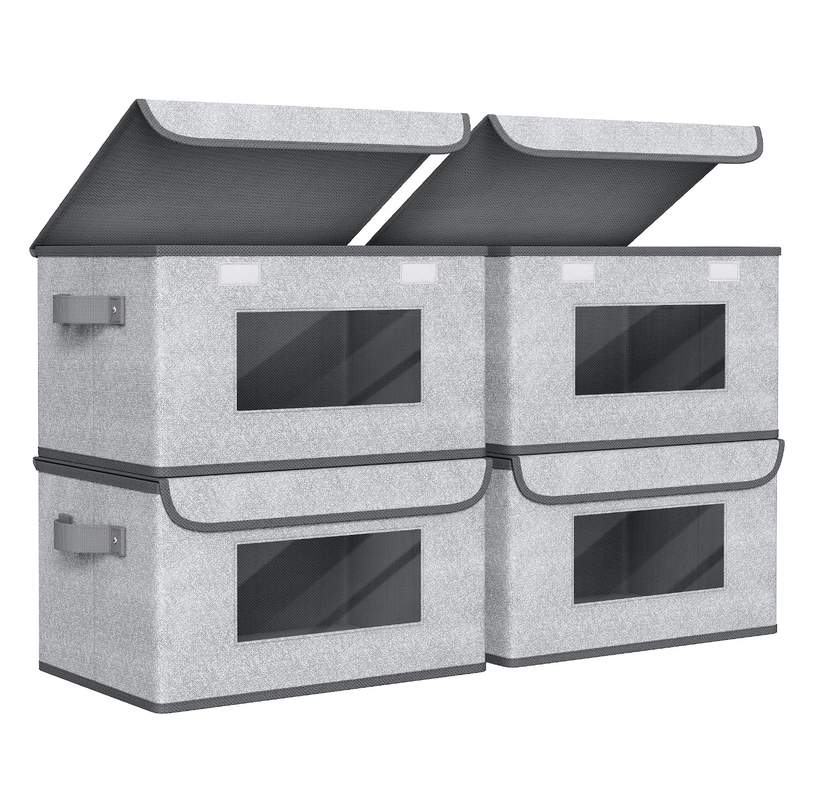 Univivi Fabric Foldable Storage Boxes [4-Pack] Large Collapsible Stackable Storage Bins with Lids, Closet Organizers and Storage Cube Basket for Home, Office, Bedroom (Gray, 17“ x 12” x 12")
