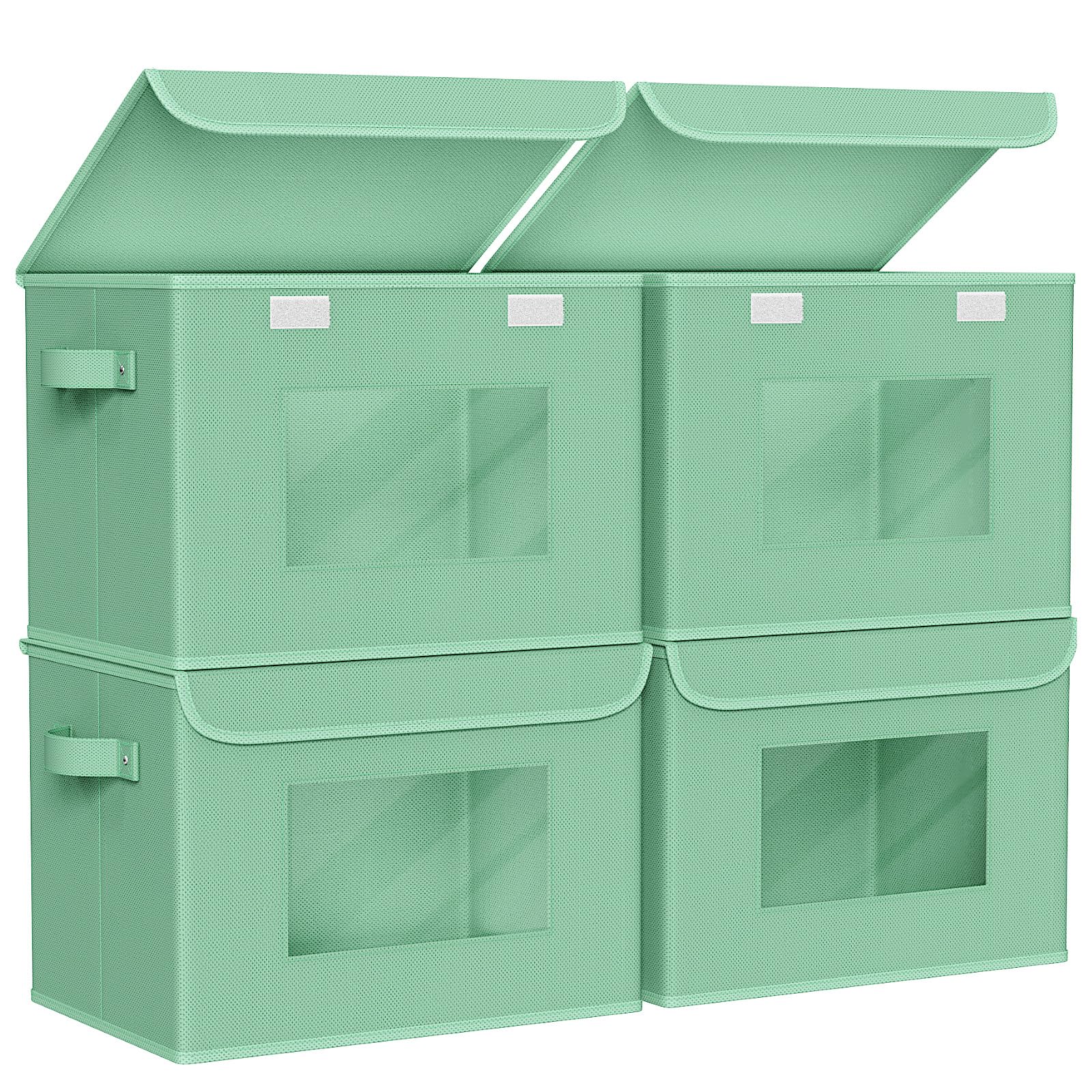 Univivi Fabric Foldable Storage Boxes [4-Pack] Large Collapsible Stackable Storage Bins with Lids, Closet Organizers and Storage Cube Basket for Home, Office, Bedroom (Gray, 17“ x 12” x 12")