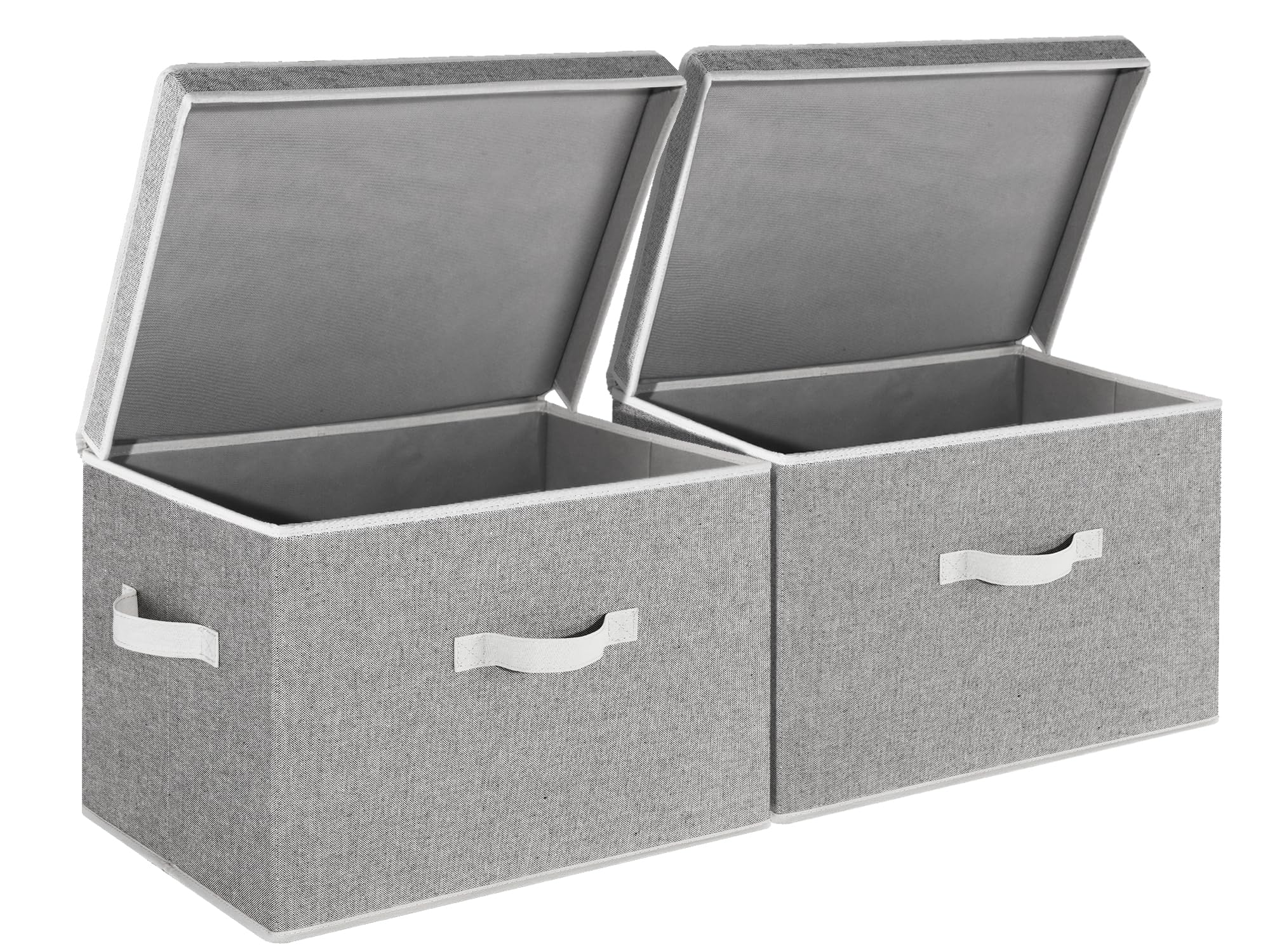StorageWorks Fabric Storage Bins with Lid, Decorative Storage Boxes for Shelves, Stackable Closet Organizer Basket with Handles, Large, Ivory White, 2-Pack