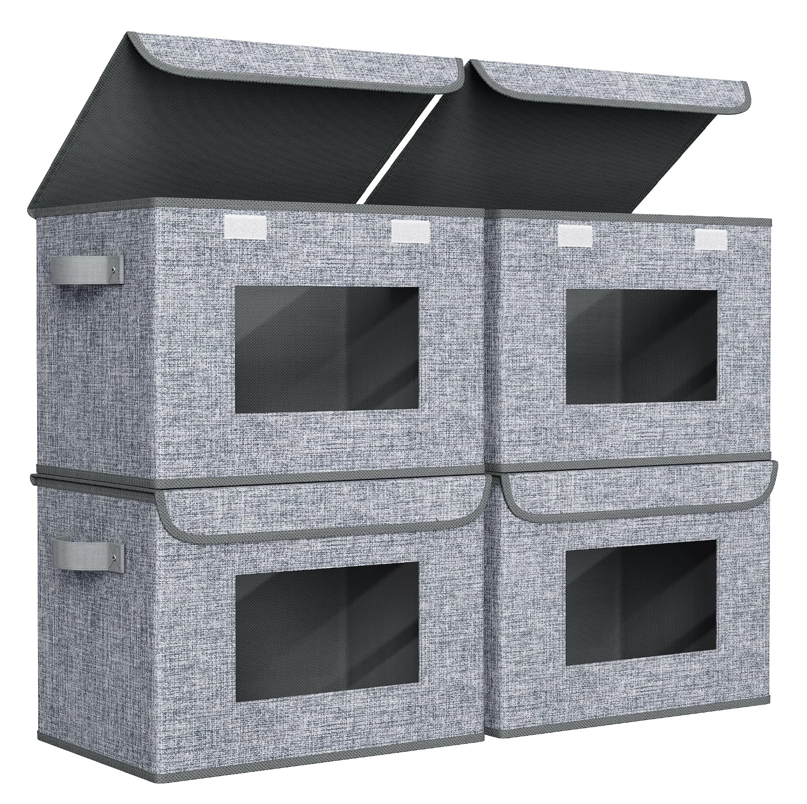 Univivi Fabric Foldable Storage Boxes [4-Pack] Large Collapsible Stackable Storage Bins with Lids, Closet Organizers and Storage Cube Basket for Home, Office, Bedroom (Gray, 17“ x 12” x 12")