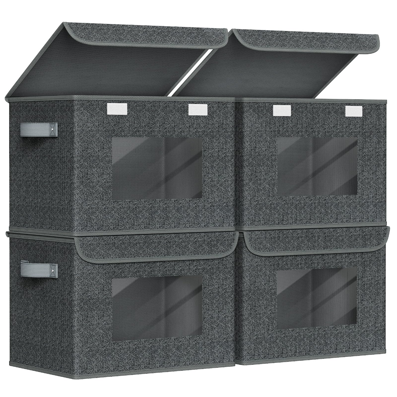 Univivi Fabric Foldable Storage Boxes [4-Pack] Large Collapsible Stackable Storage Bins with Lids, Closet Organizers and Storage Cube Basket for Home, Office, Bedroom (Gray, 17“ x 12” x 12")