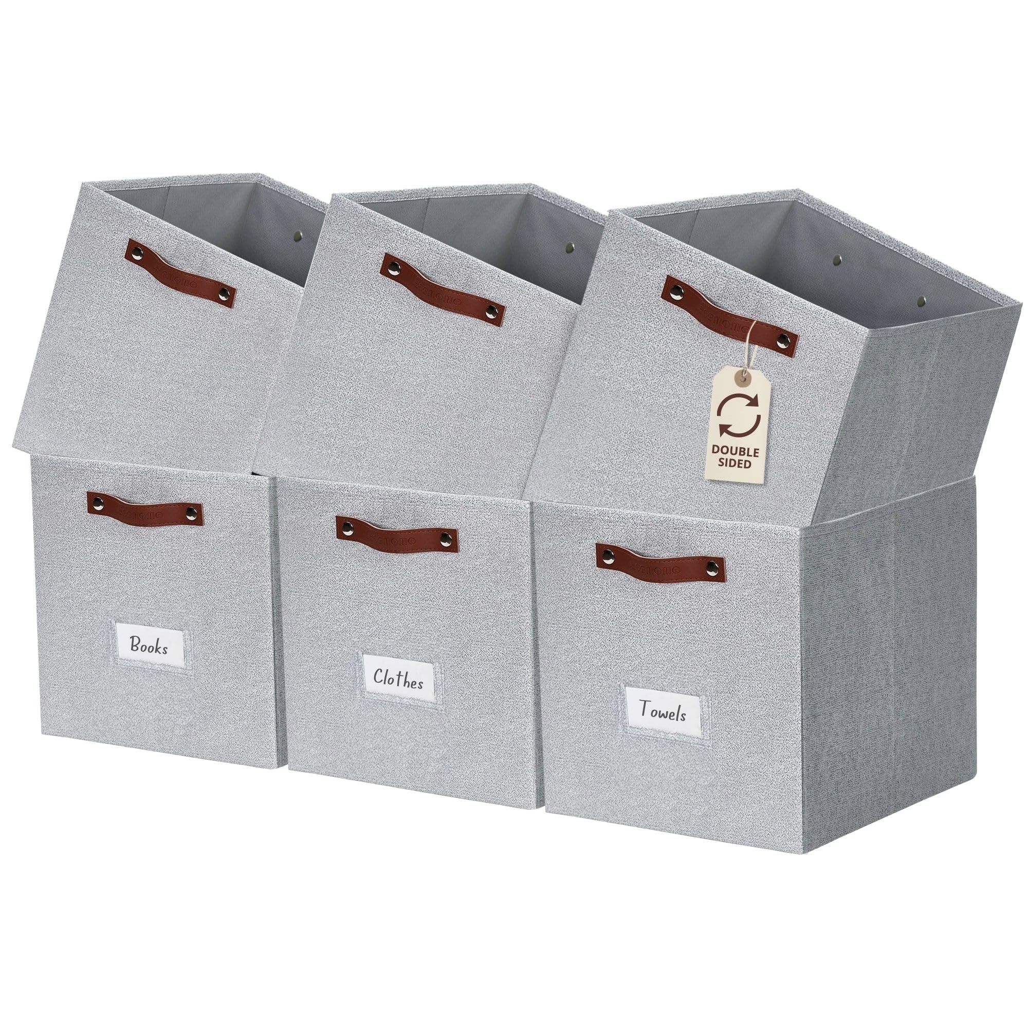 DECOMOMO Storage Bins, Cube Storage Bin with Labels, Fabric Storage Cubes for Shelves (10.5" x 11" / 6pcs, Sage Green)