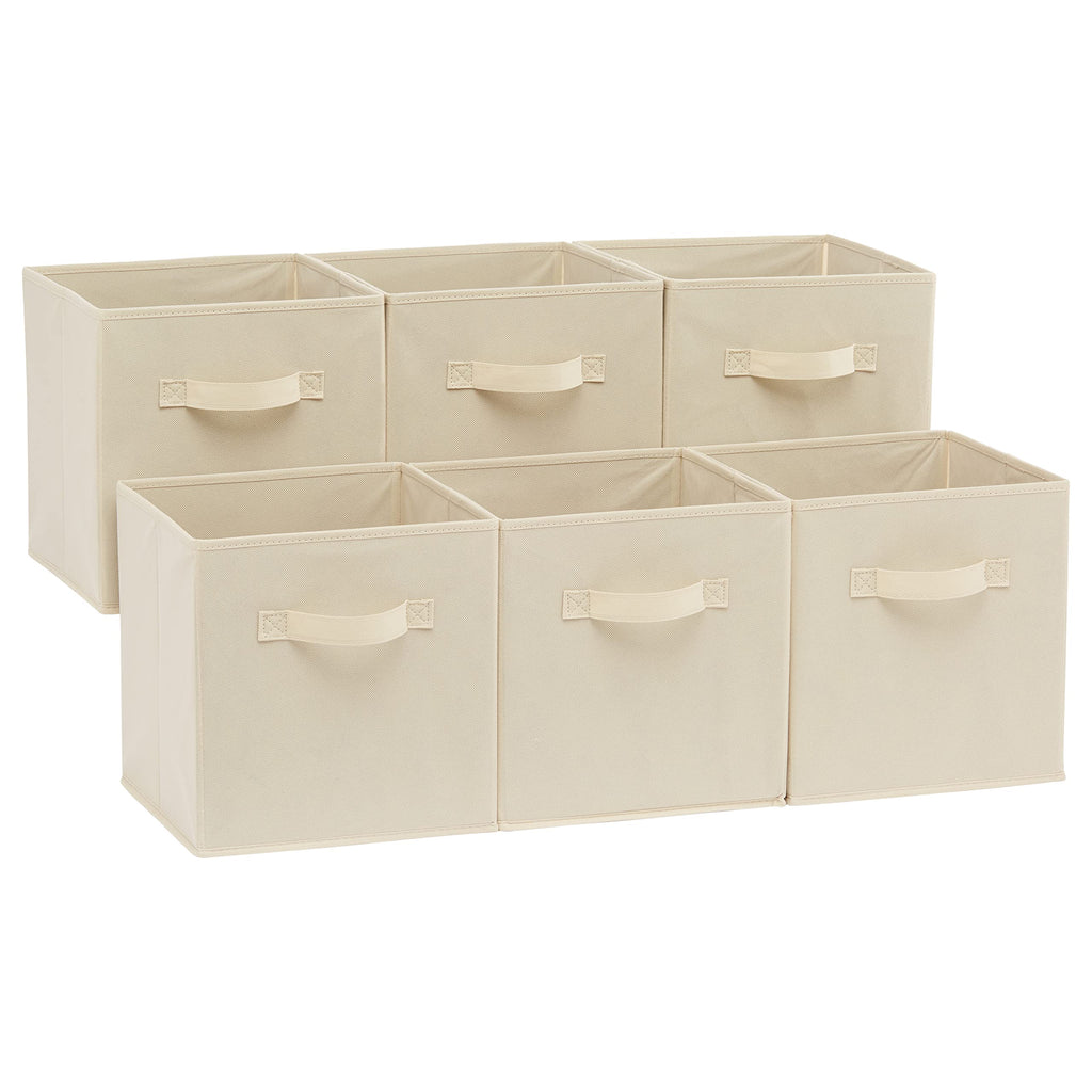 Amazon Basics Collapsible Fabric Storage Bins Organizer with Handles, Sturdy, Foldable, 10.5" x 10.5" x 11", Black, 6-Pack