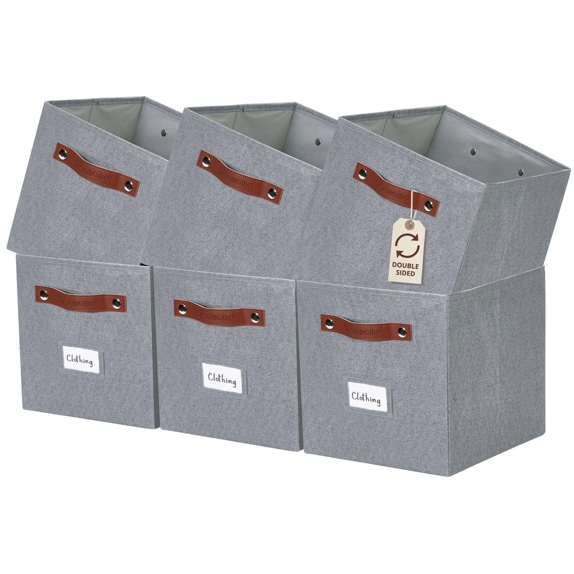 DECOMOMO Storage Bins, Cube Storage Bin with Labels, Fabric Storage Cubes for Shelves (10.5" x 11" / 6pcs, Sage Green)